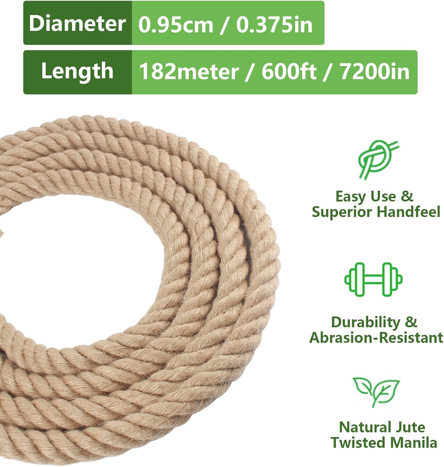 Jute Rope 1 in x 100 ft Thick Twisted Manila Ropes Natural Hemp Rope for Swing Bed, Railing, Crafts, Docks, Tug of War, Decorating, Nautical, Landscaping, Hammock