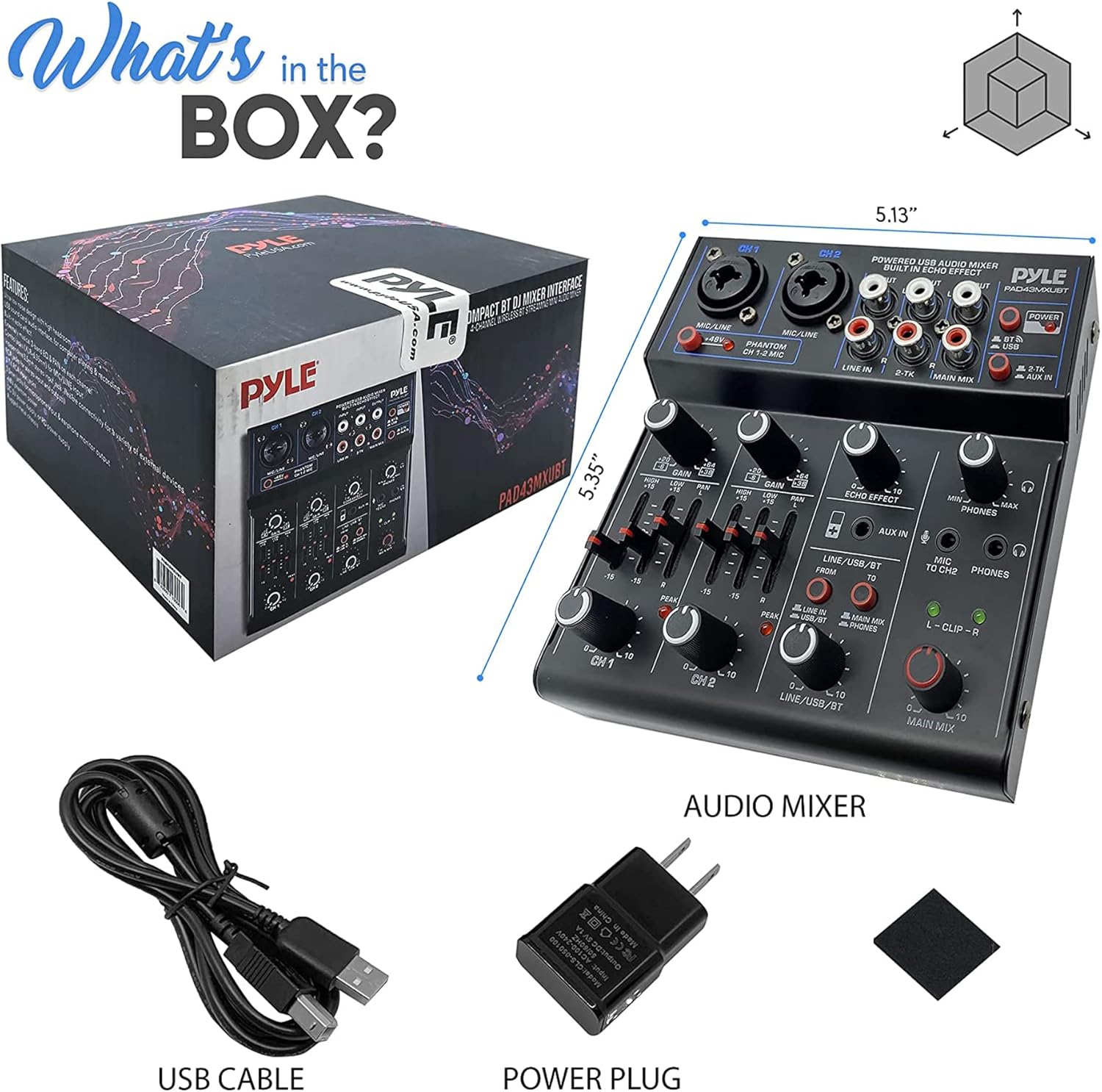 Pyle Professional Wireless DJ Audio Mixer - 4 Channel Bluetooth Controller Sound Mixer, USB Audio Interface