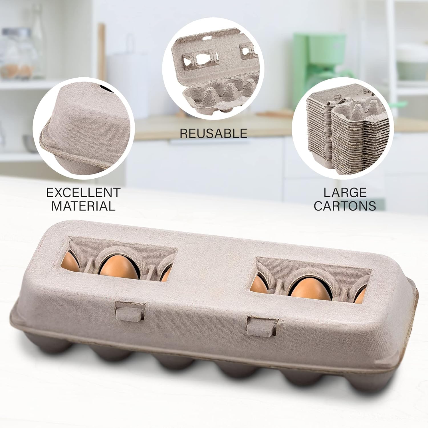 MT Products Blank Natural Pulp Egg Cartons Holds Up to Twelve Eggs 11.50" x 4.2" x 1.25" - Perfect for Chicken Farm (Pack of 15) - Made in the USA