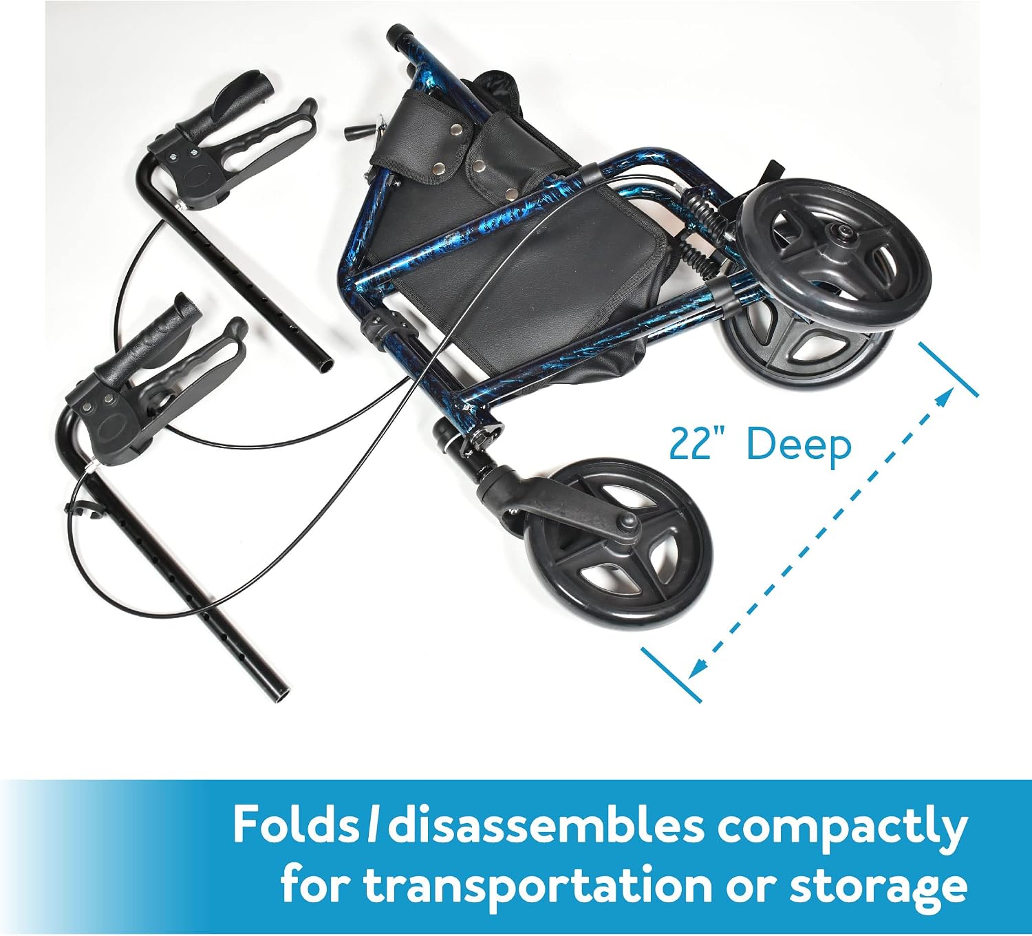 Carex 3 Wheel Walker for Seniors, Foldable, Rollator Walker with Three Wheels, Three Wheel Rolling Walker Height Adjustable for Seniors, Blue, Trio