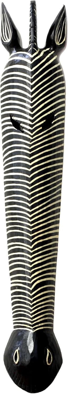 G6 Collection 39" Wooden Tribal African Zebra Wall Mask Plaque Hanging Hand Carved Home Decor Accent Art Unique Sculpture Wood Decoration Handmade
