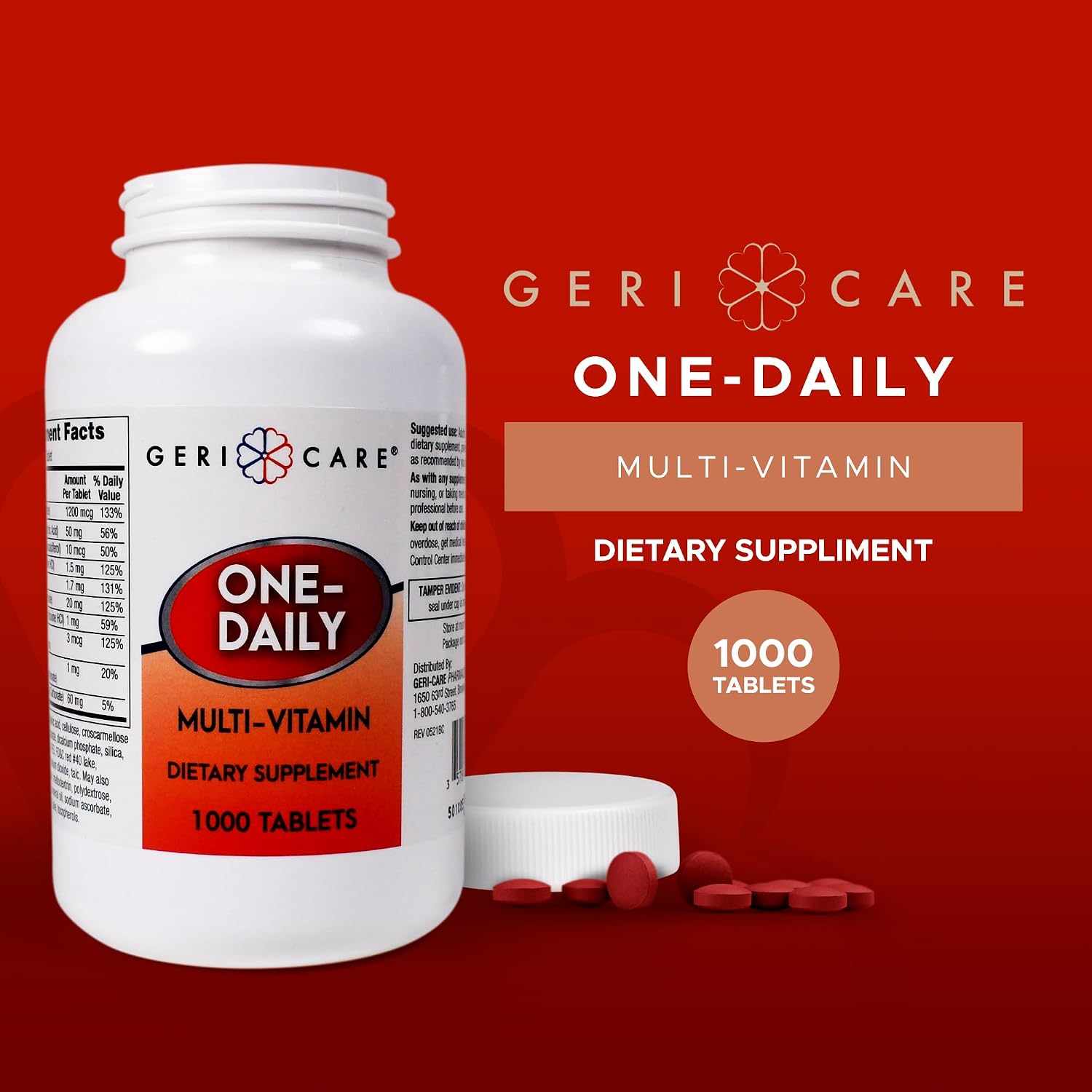 GeriCare One-Daily Multi-Vitamin Tablet, 100 Count Adult Multivitamin Supplement | Easy-to-Take Dietary Supplement with Vitamins A, C, D3, B, Calcium| Vitamin & Mineral Complex (2 Pack)