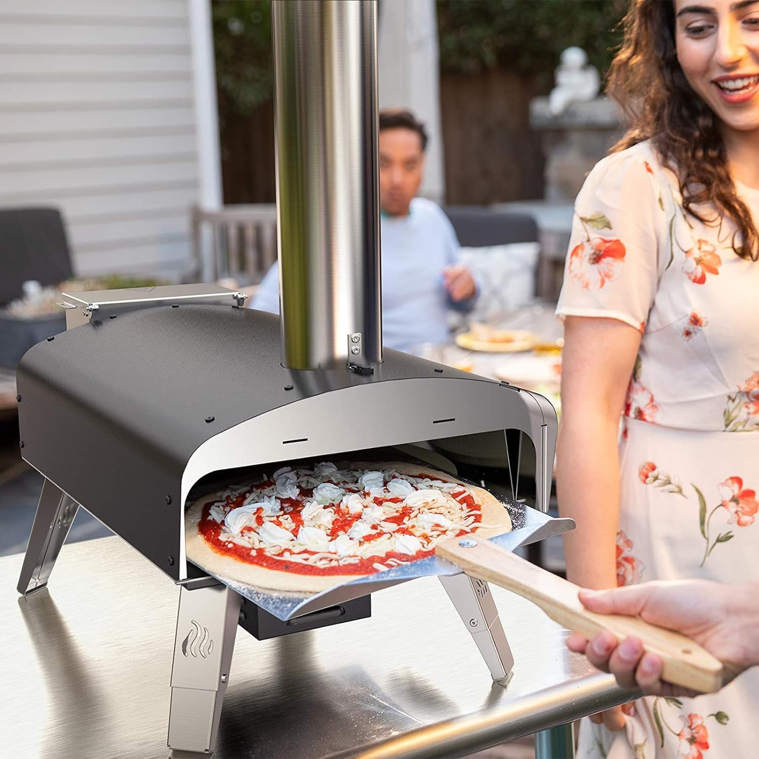 Mimiuo Auto-Rotating Wood Pellet Pizza Oven Outdoor 40Lbs, 60S Bake w/Stone