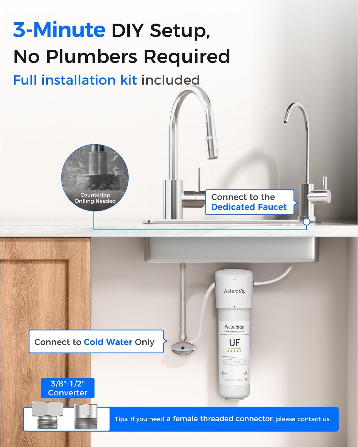 Waterdrop 10UB Under Sink Water Filter System with Dedicated Faucet