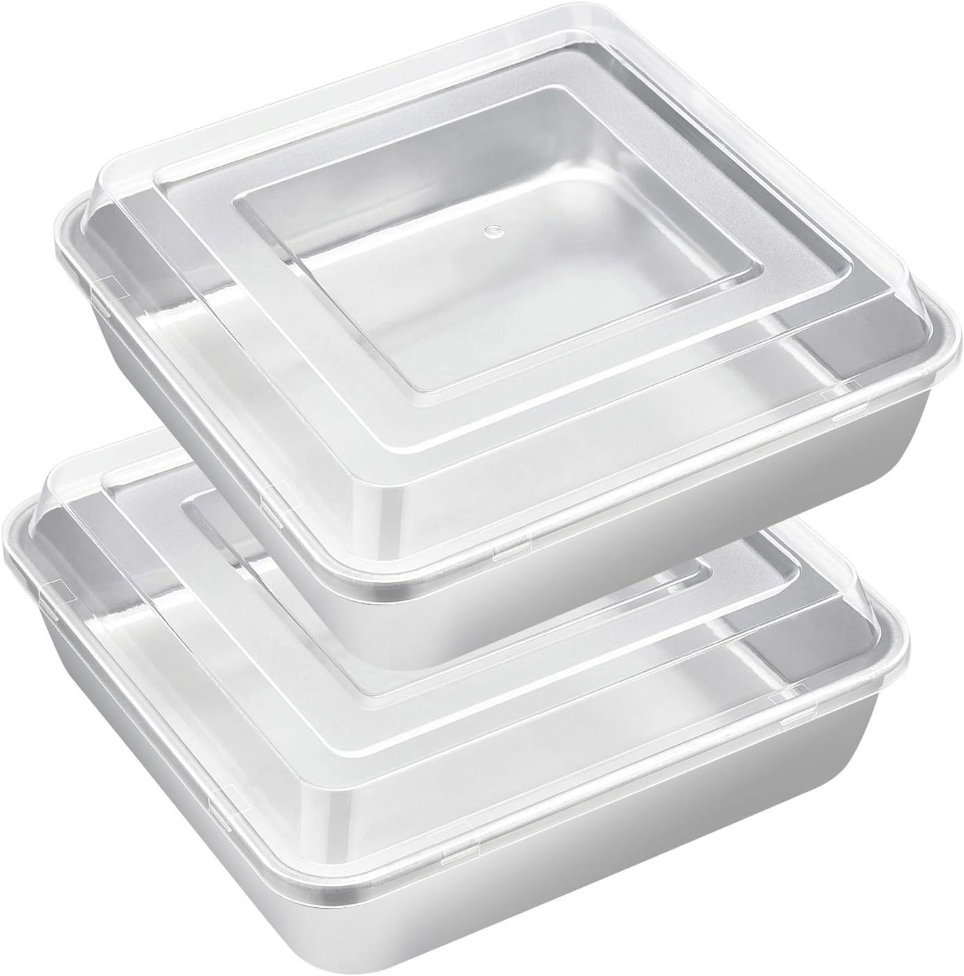 E-far 8 x 8-Inch Baking Pan with lid, Square Cake Brownie Baking Pans Stainless Steel Bakeware Set of 2, Non-toxic & Healthy
