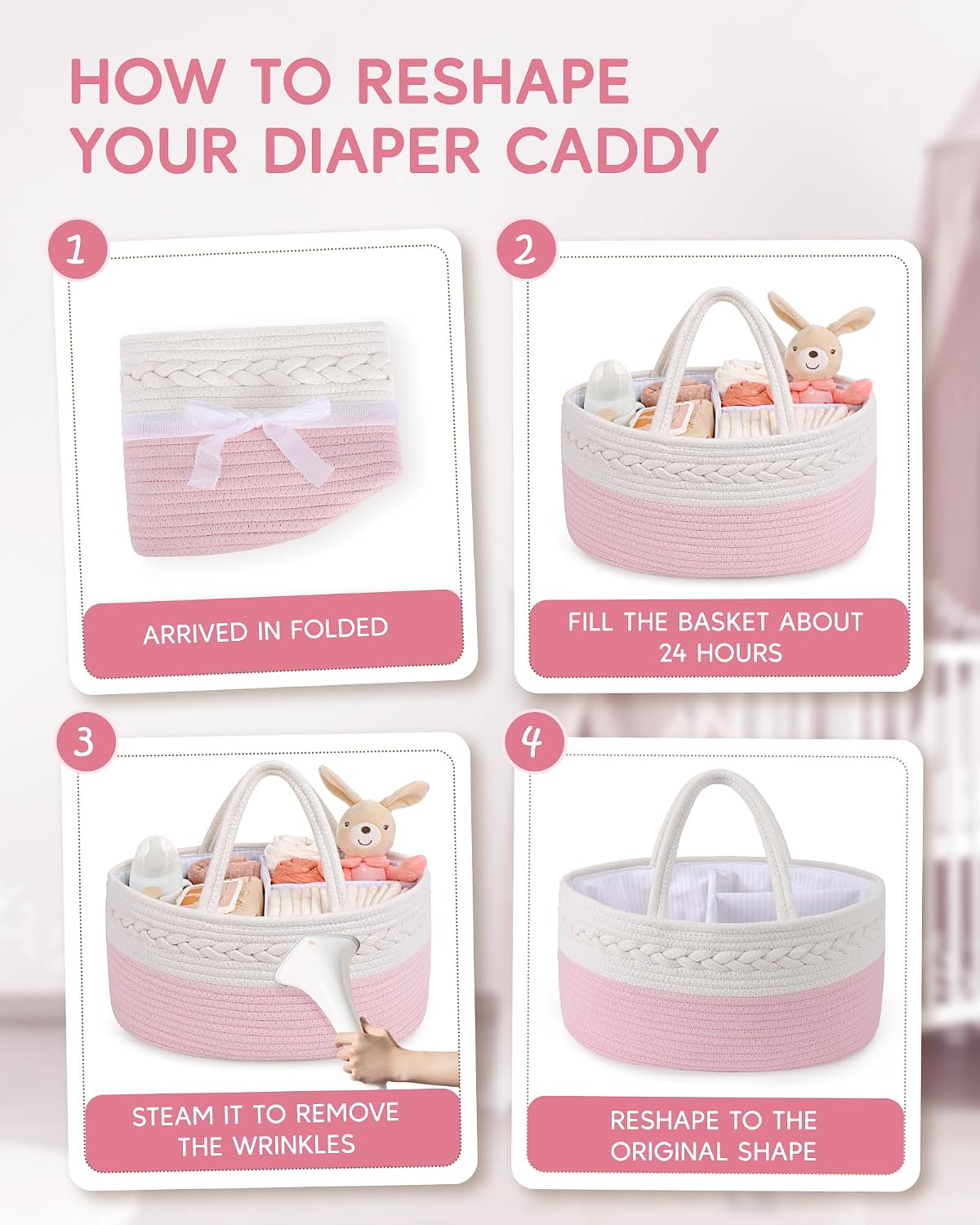 Maliton Diaper Caddy Organizer for Baby, Cotton Rope Baby Gift Basket, Portable Diaper Organizer for changing table, Nursery Storage Organizer