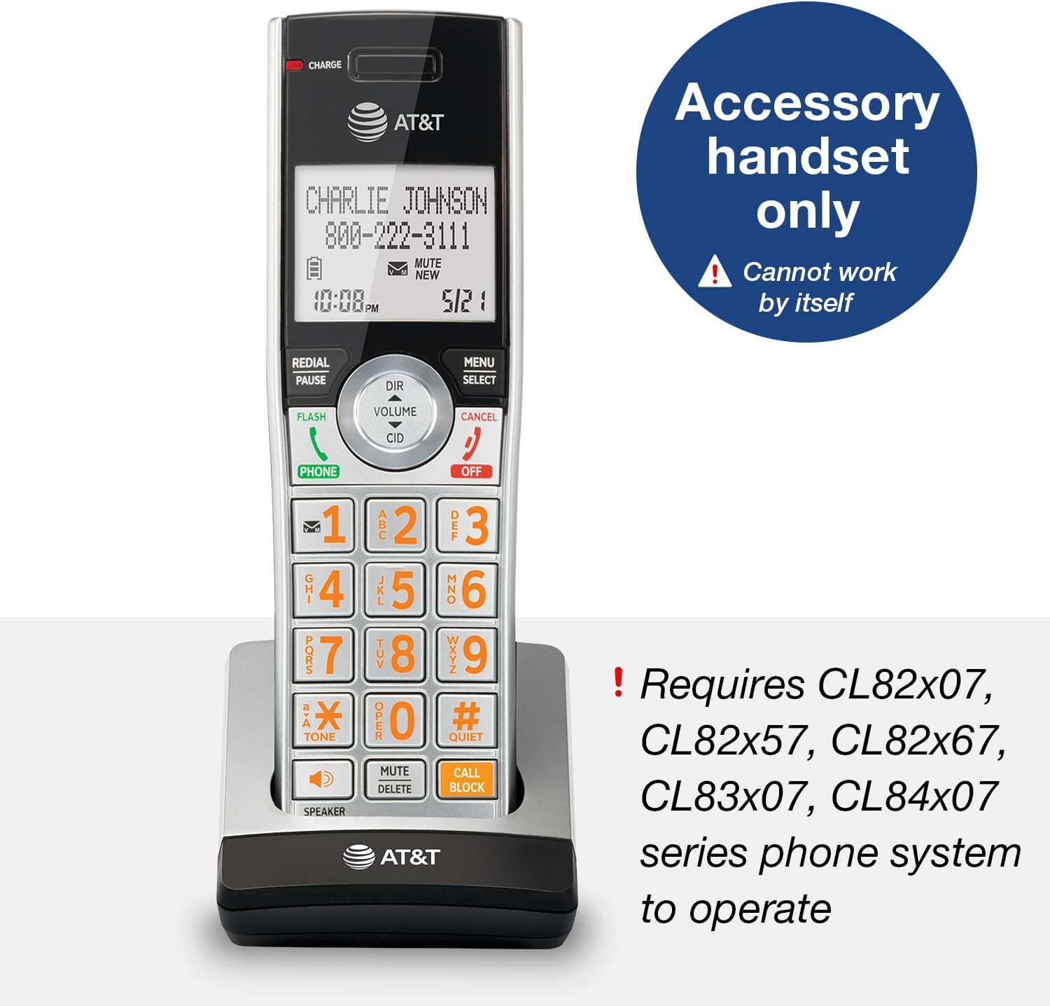 AT&T DECT 6.0 Expandable Cordless Phone with Answering System, Silver/Black with 3 Handsets
