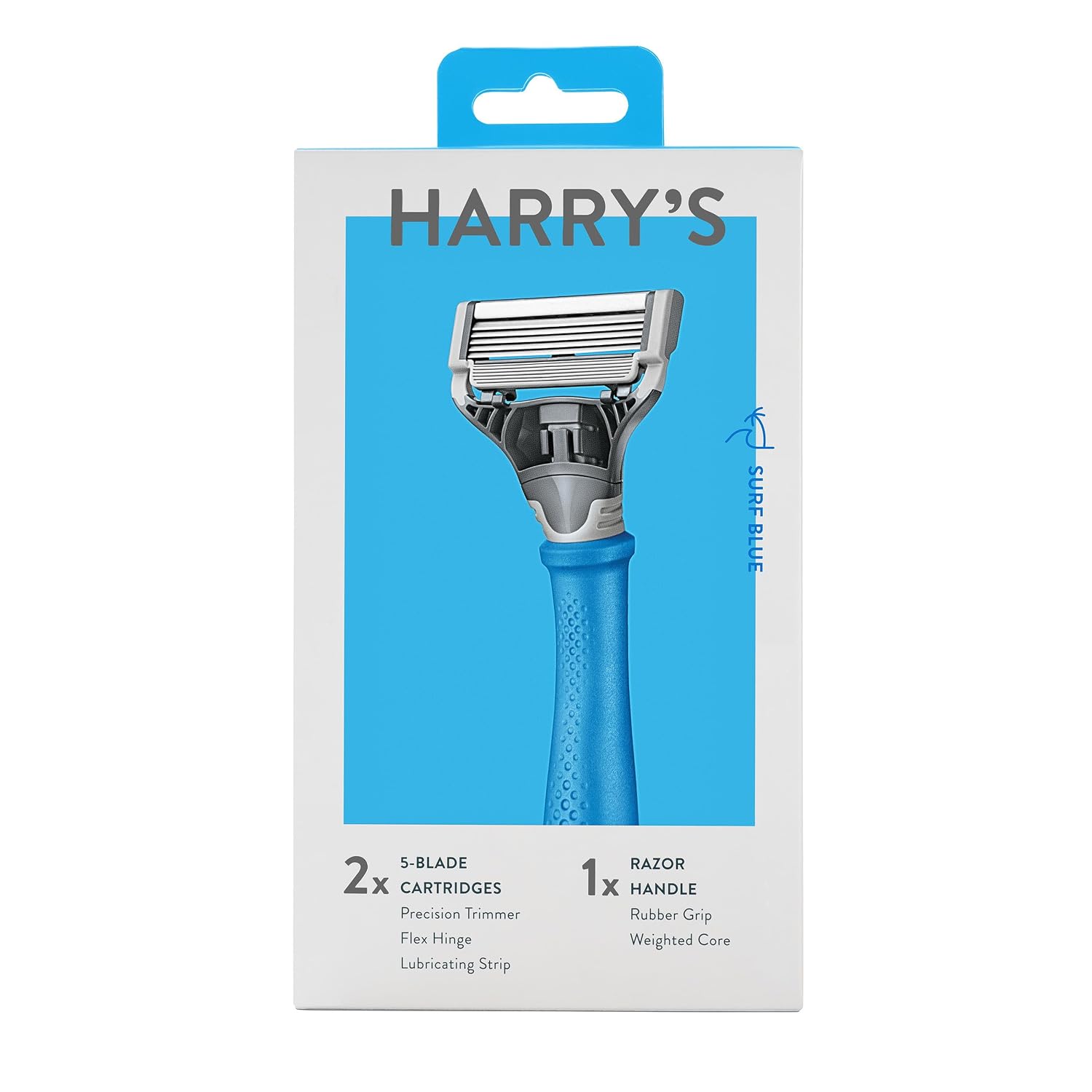 Harry's Original Razors for Men - Two 5-Blade Cartridges and 1 Razor Handle - German Engineered - Surf Blue Edition