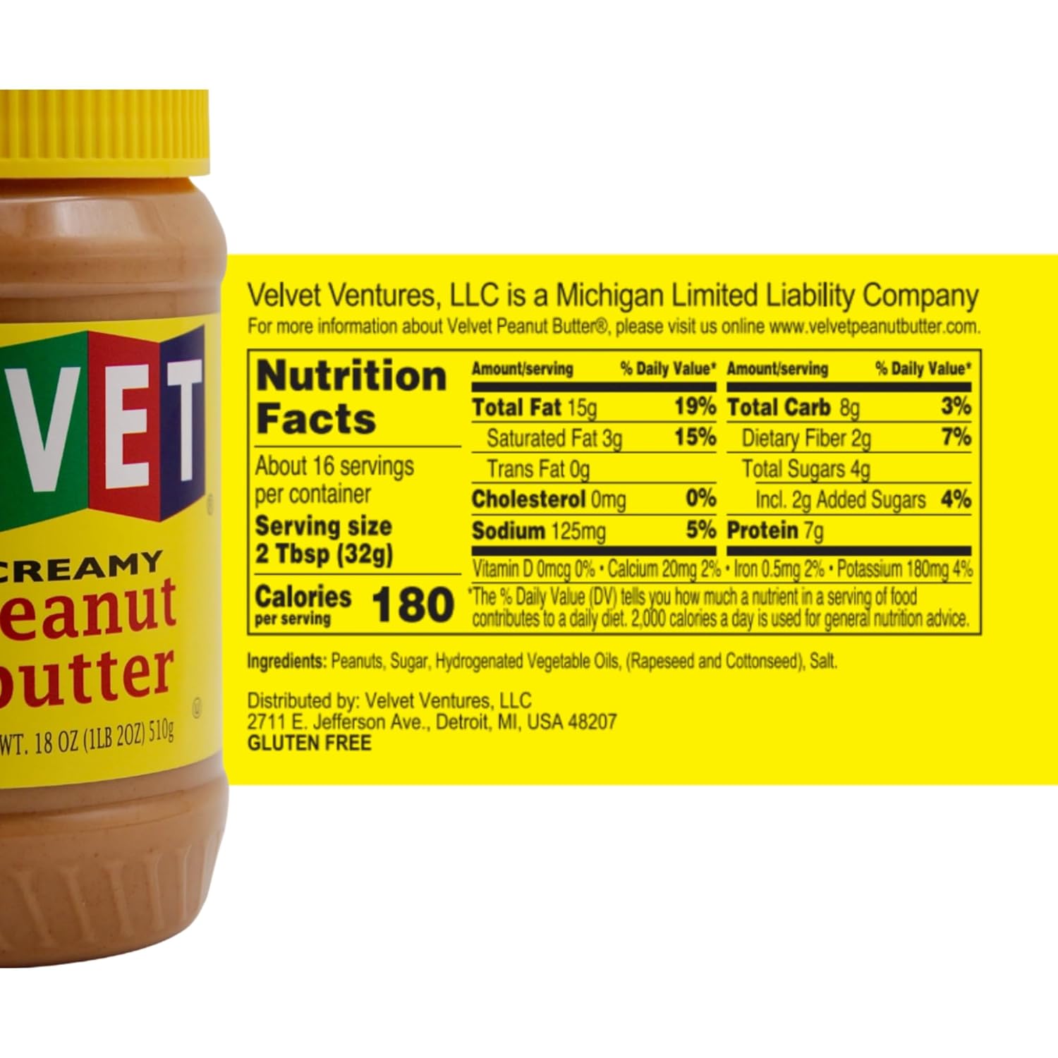 Velvet Peanut Butter, Creamy – Detroit’s Classic Since 1937, Smooth & Nostalgic Spread with “Fresh, Pure, Delicious” Label, Made in the USA, Gluten-Free, Perfect for Sandwiches, Baking & Snacking (18 Ounce Jar)