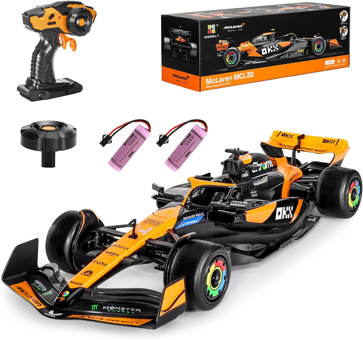 MIEBELY Official Licensed 1/14 McLaren F1 Remote Control Car for Adults Kid | MCL38 F1 RC Car, 2 Rechargeable Batteries