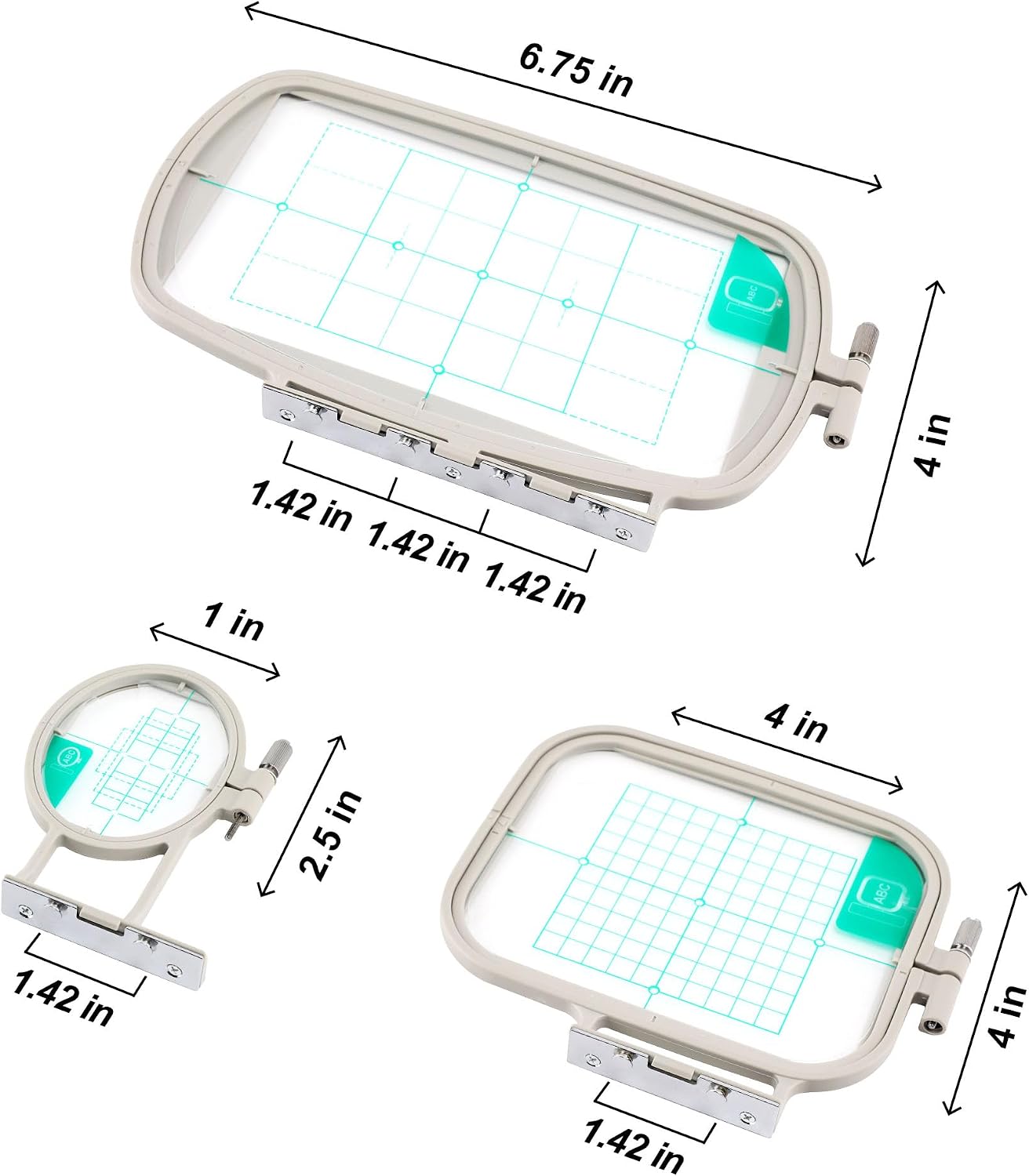 Sew Tech 3pcs Embroidery Hoops for Brother, 1x2.5 4x4 4x6.75in Frame Set