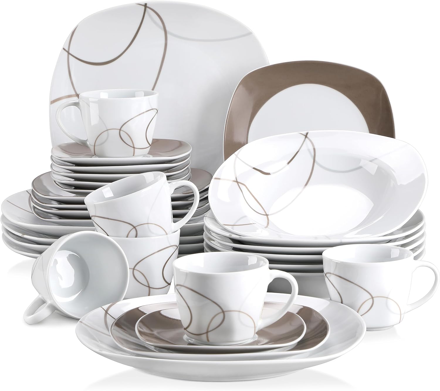 VEWEET 30 PCS Ceramic Dinnerware Sets for 6, Pink Floral Dish Set, ANNIE | Porcelain Dinner Set Including Dessert Plates, Soup Plates, Dinner Plates, Cups & Saucers, Microwave & Dishwasher Safe