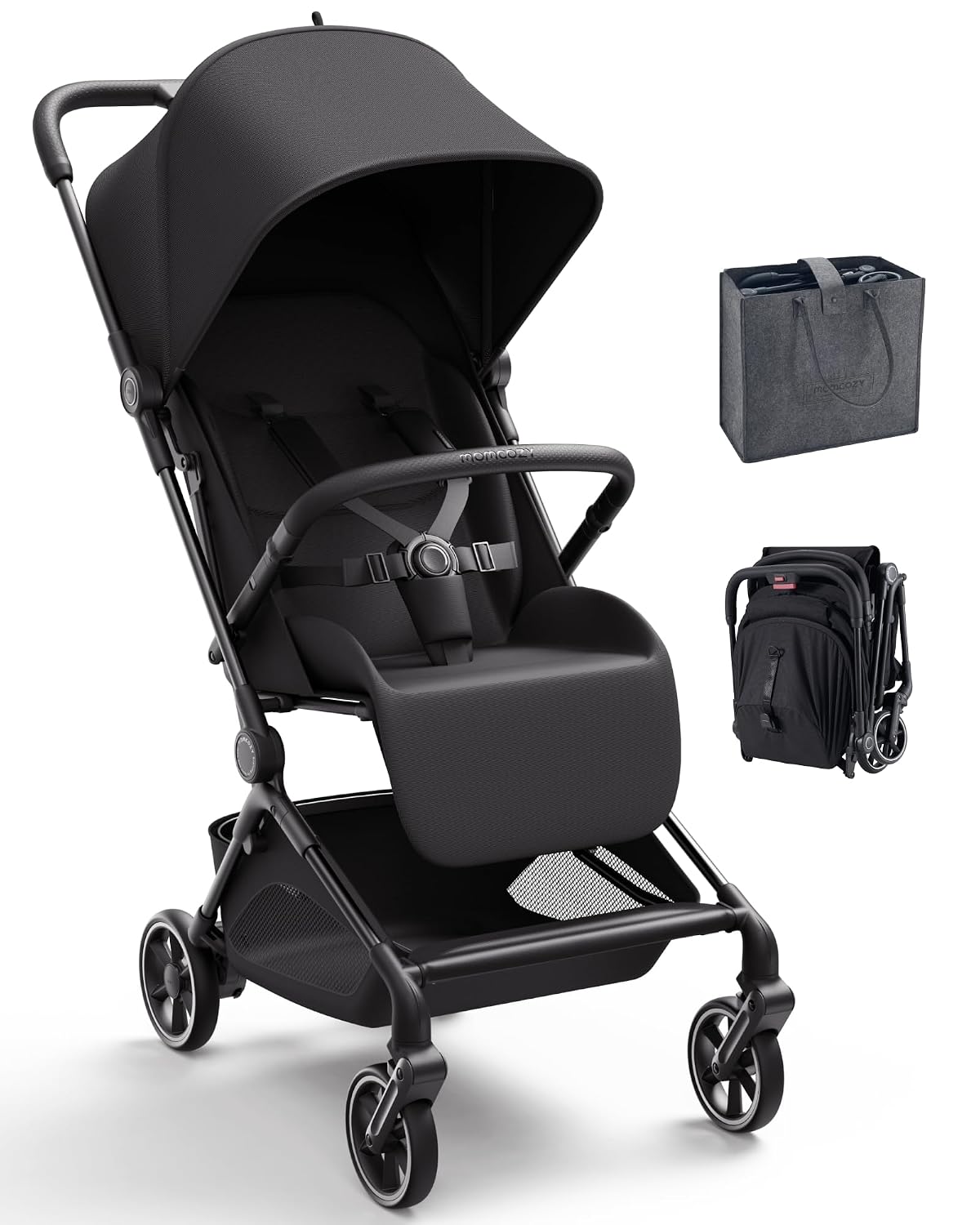 Momcozy TuckGo Ultra-Compact Travel Stroller for Toddlers, Carry-On Ready | Reclining Seat with UPF 50+ Canopy, Adjustable Leg Rest, 33 L Storage and Travel Bag Included