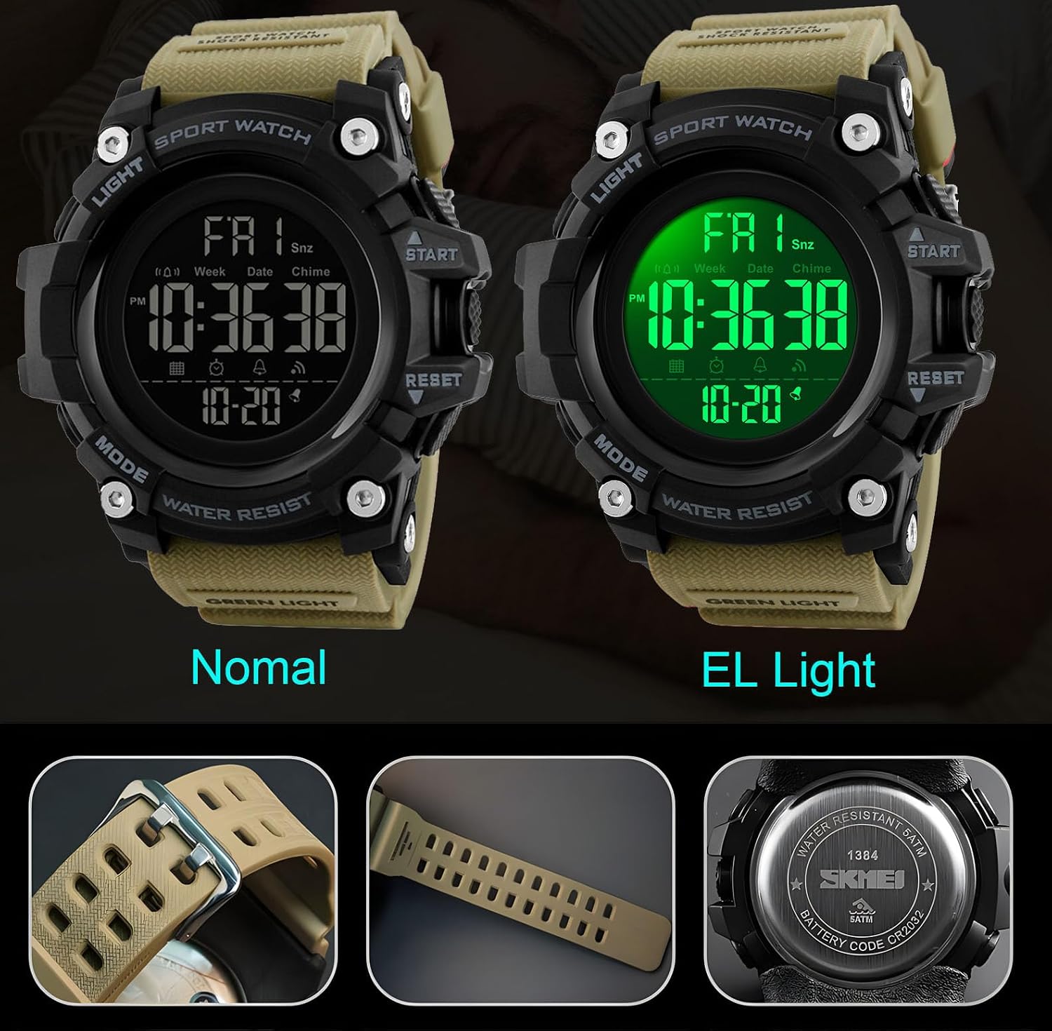 Gosasa Men Sport Watch Countdown Stopwatch Watch Mens Wrist Watch Waterproof LED Electronic Digital Male Watch 12/24 Hour Multifunctional Watch