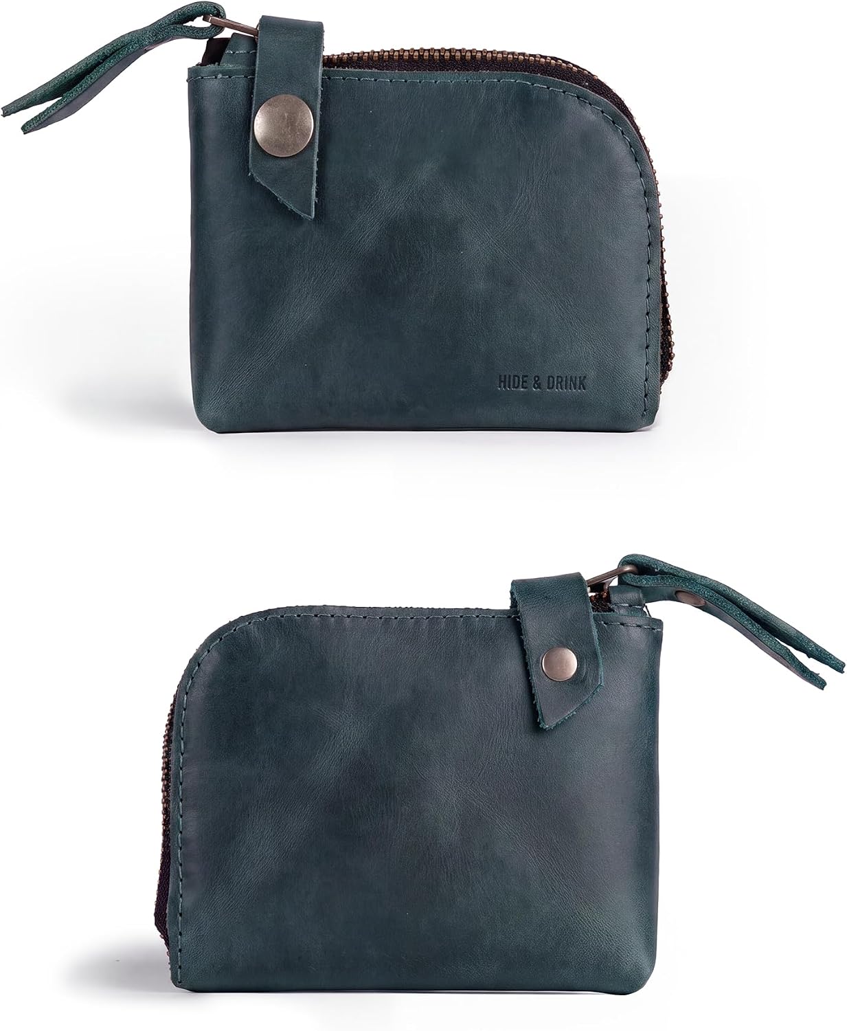 Hide & Drink, Leather Zippered Wallet, Holds Up to 6 Cards Plus Folded Bills, Pouch Organizer, Cash Holder, Travel Essentials, Mini, Pocket-Size, Handmade (Bourbon Brown)