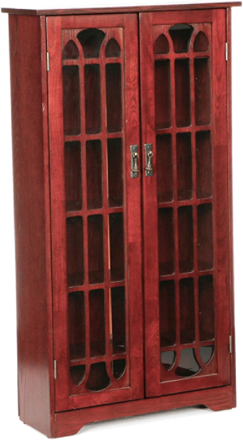 SEI Furniture - Window Pane Media Cabinet - Cherry - Transitional Design, Brown Glass and Wood - Ideal for Home Office, Living Room (MS1073)