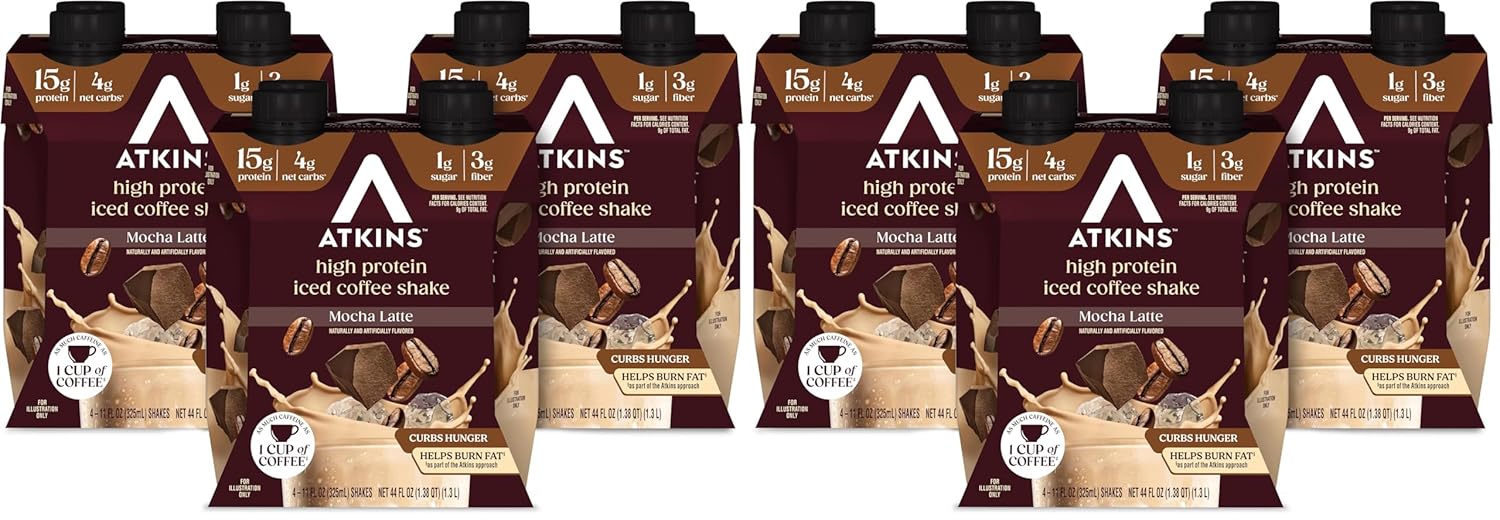 Atkins Café au Lait Iced Coffee Flavored High Protein Shake, Low Sugar and Low Carb, Keto Friendly, Ready to Drink Protein Drink, Gluten Free