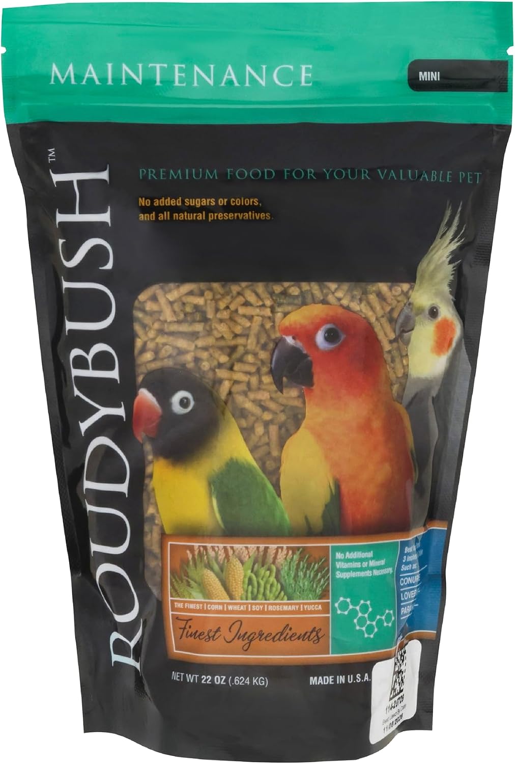RoudyBush Daily Maintenance Food for Birds - Scientifically Formulated Bird Feed - Bird Food Pellets w/Corn, Wheat, Soy & More - Nutritious & Healthy Feed for Birds (Mini, 44oz)