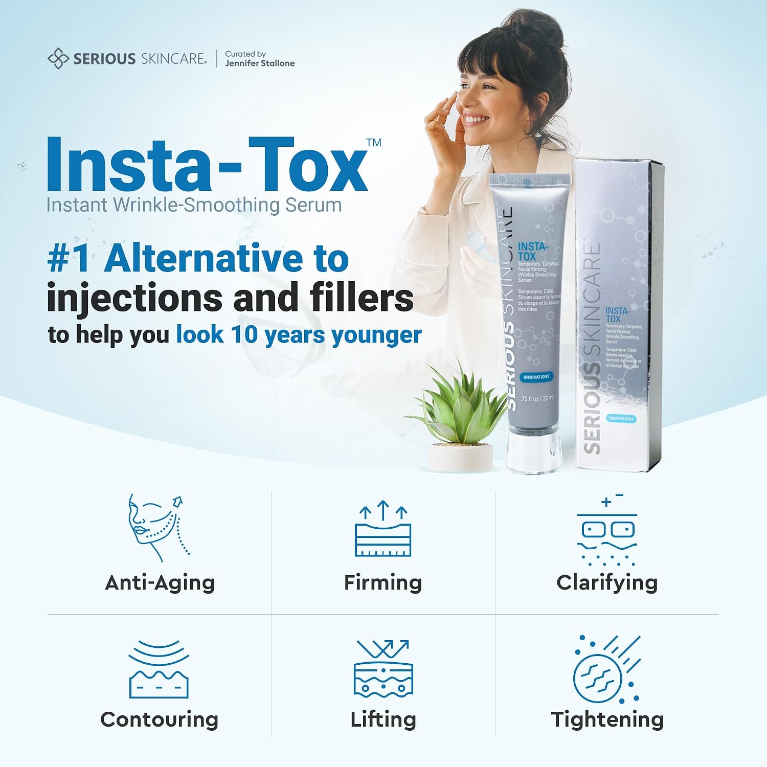 Serious Skincare INSTA-TOX Instant Wrinkle Filler for Face Serum, to Smooth + Blur Fine Lines, Deep Wrinkles, Lip Lines, Crow’s Feet & Pores, Temporary Face Tightener, for Smoother Skin .75 oz