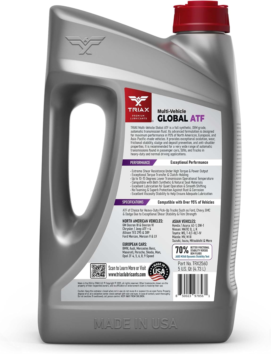TRIAX Multi-Vehicle Global ATF Full Synthetic | Compatible with Honda DW-1, Dexron III & VI, Mercon V, Nissan Matic, ATF +4, TES 295 & More | OEM Grade Automatic Transmission Fluid (1 Quart)
