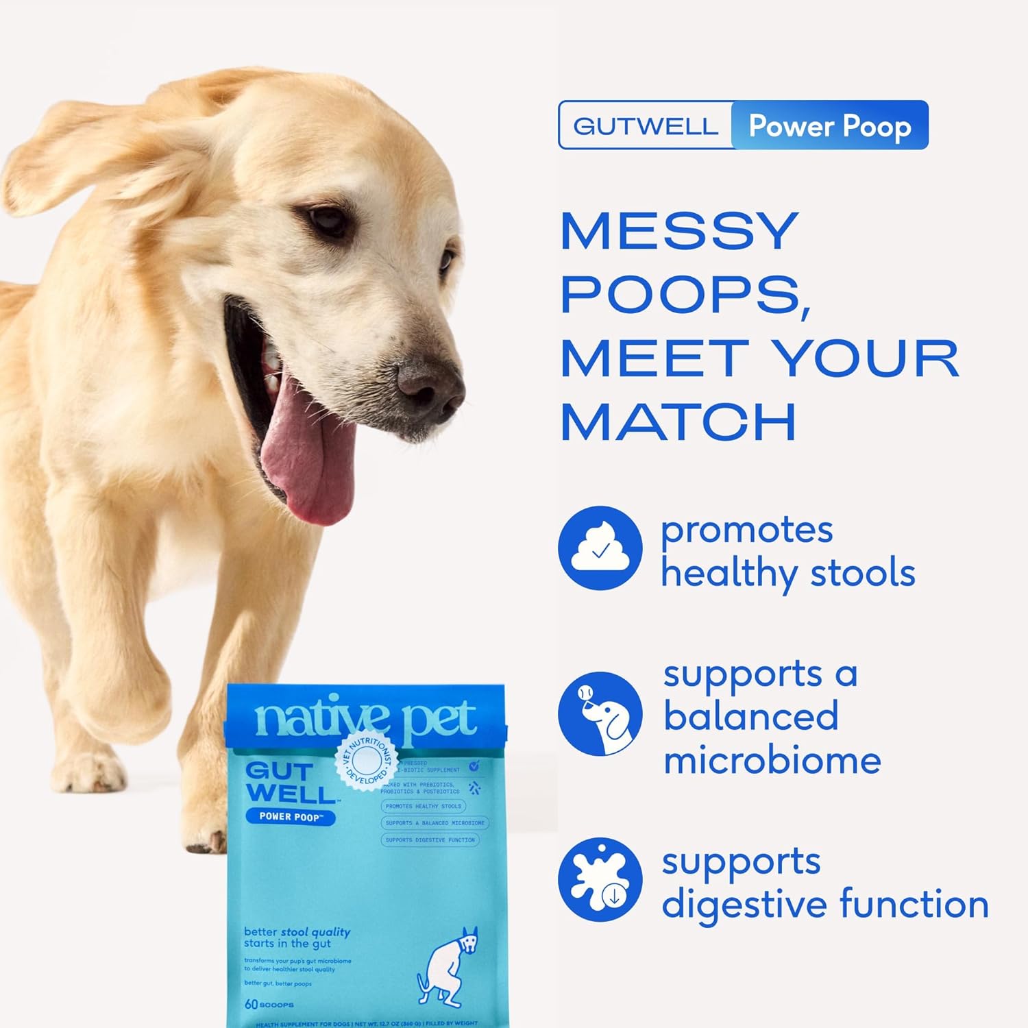 Native Pet Probiotics for Dogs – Dog Probiotic Powder for Gut & Digestive Health, Vet-Formulated 6B CFUs Dog-Specific Probiotic Strains