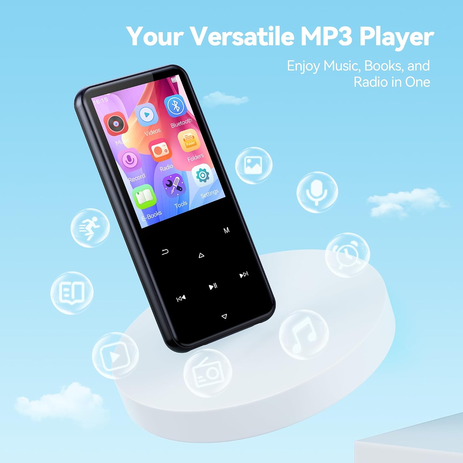 AGPTEK 64GB MP3 Player with Bluetooth, M3 2.4'' Player with Speaker | with FM Radio, Touch Buttons, Supports Up to 128GB(Purple)