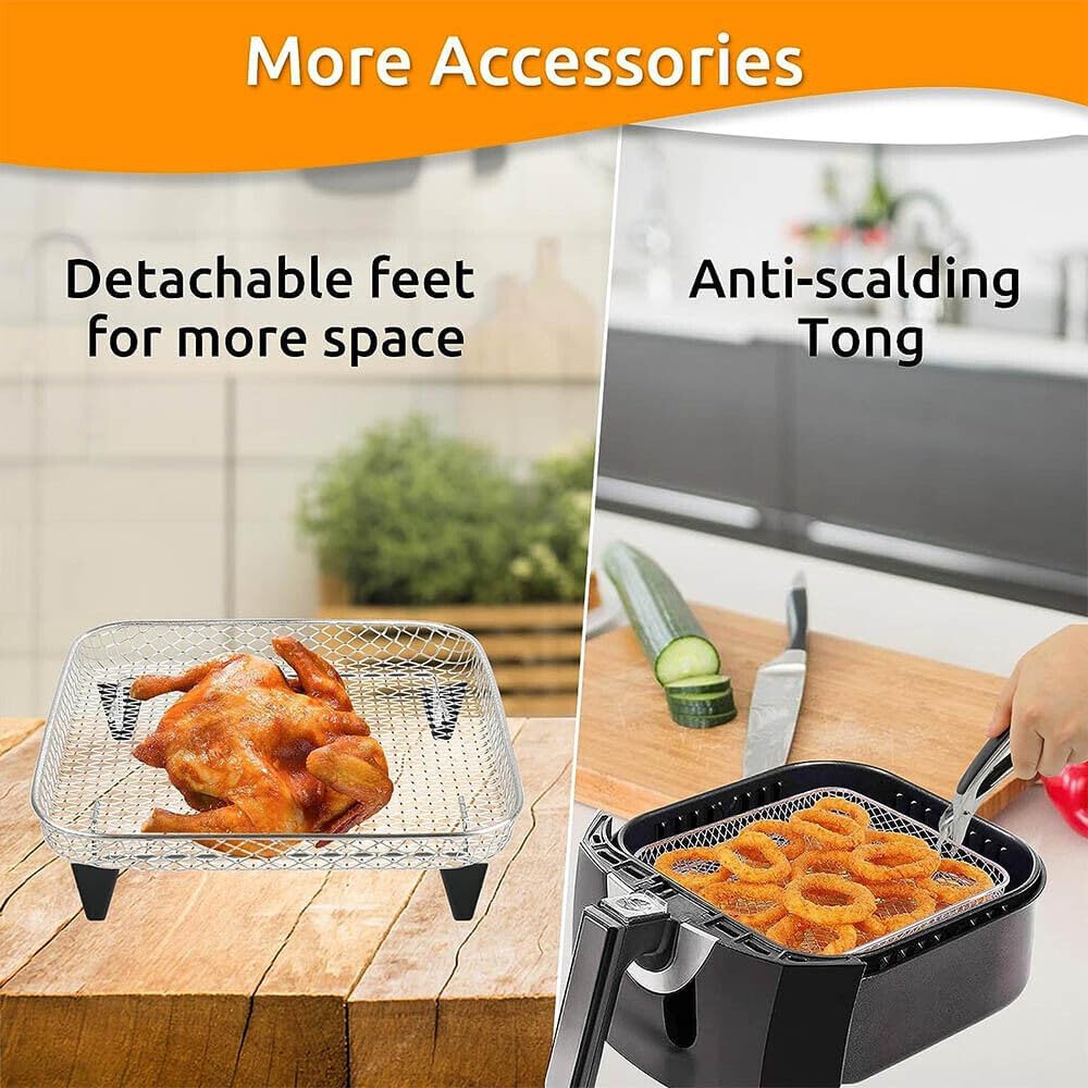 7 Inch Air Fryer Rack Compatible with Ninja Crispi/Ninja Pro 5QT/ Cosori 5QT/ Chefman 5-6QT/ Instant Pot 4Qt Vortex Air fryer &More, 3pcs Stackable Stainless Steel Air fryer Basket with 8 Silicon Feet