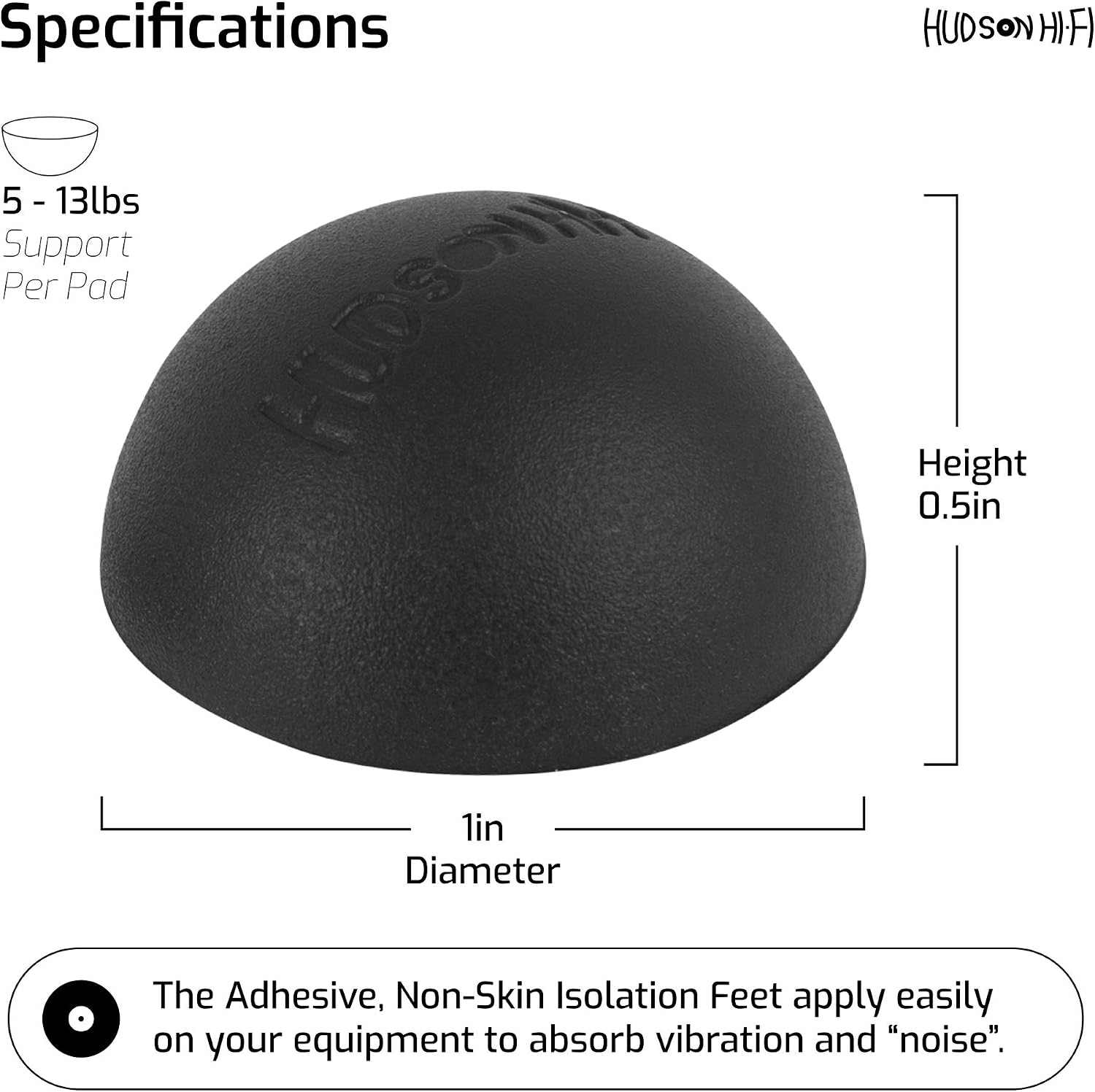 Hudson Hi-Fi Speaker Isolation Feet (4-Pack, 1") – Adhesive Silicone Anti-Vibration Pads for Speakers, Turntables, Subwoofers & Amplifiers, Supports 5-18 lbs Per Pad