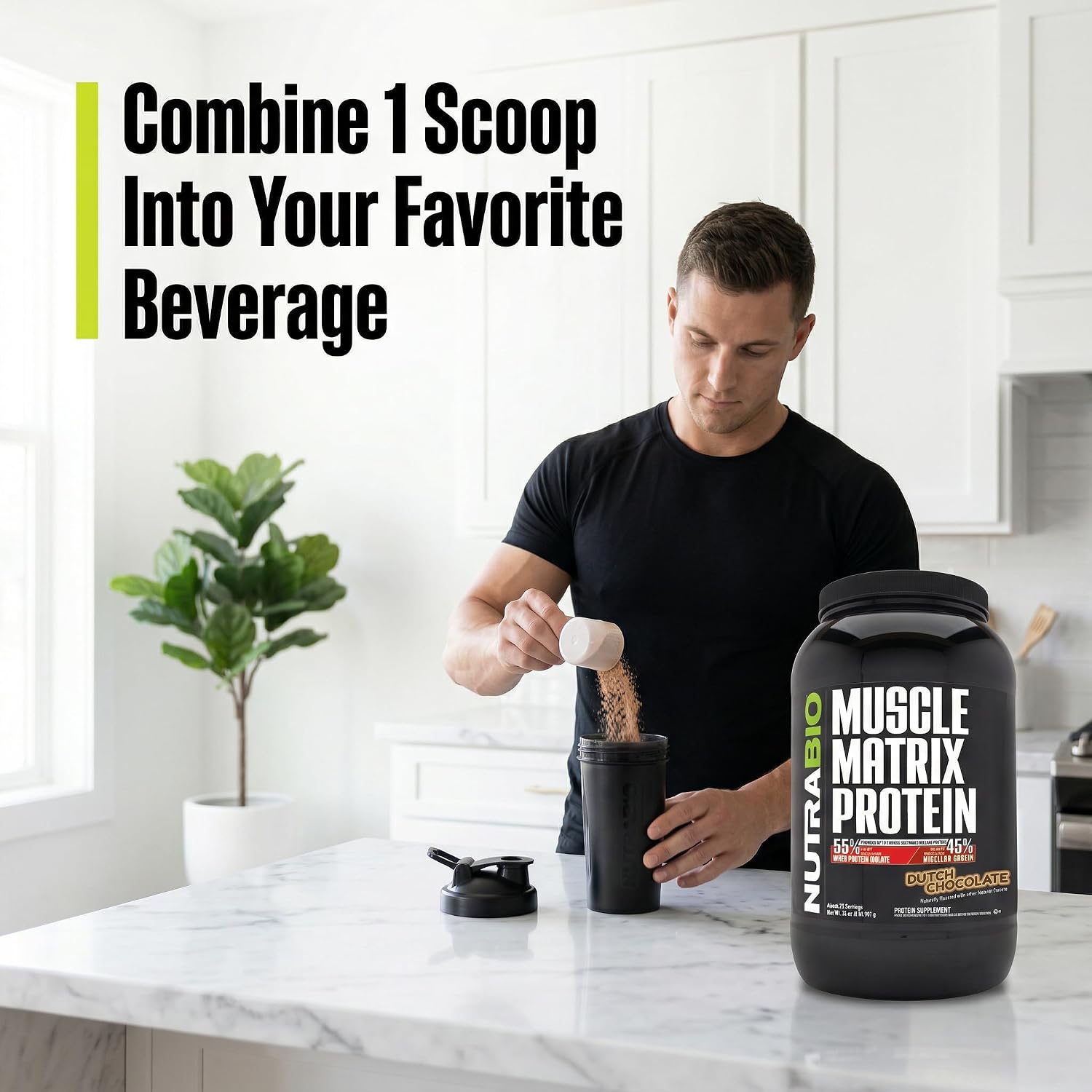 NutraBio Muscle Matrix Protein Powder - 25g of Protein Per Scoop - Whey Isolate and Micellar Casein Combo for Fast and Slow Release - Vanilla - 2 Pounds, 28 Servings