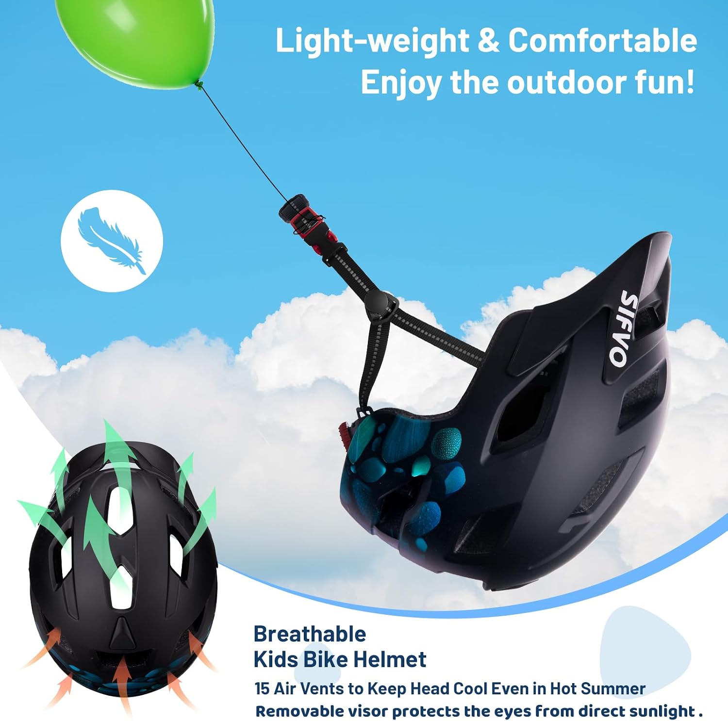 Kids Helmet, SIFVO Kids Bike Helmet Boys and Girls Bike Helmet with Cool Visor Helmet for Kids 5-14