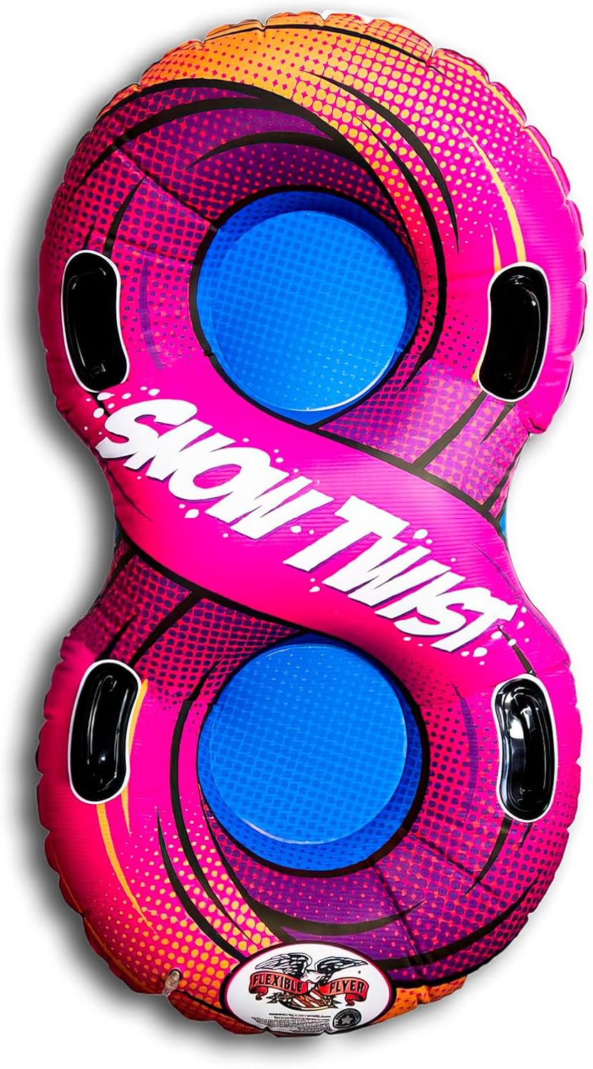 Flexible Flyer 57" Snow Twist Inflatable Tube Sled - 2-Person Pool Float and Snow Tube for Year Round Fun - Heavy Duty Double Sled with Handles for