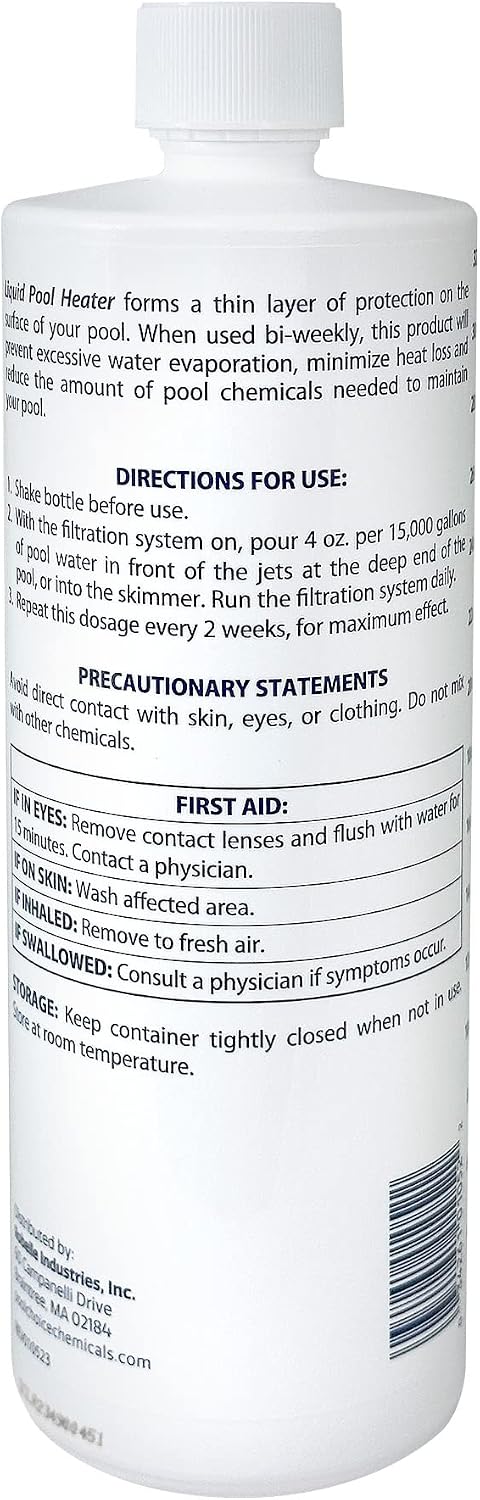 SpaChoice 1-Quart Premium Liquid Pool Heater Solar Cover in a Bottle | Liquid Solar Blanket for Pool, Helps Prevent Heat Loss, 4 ounces per 15,000 gallons of water every 2 weeks, Made in USA