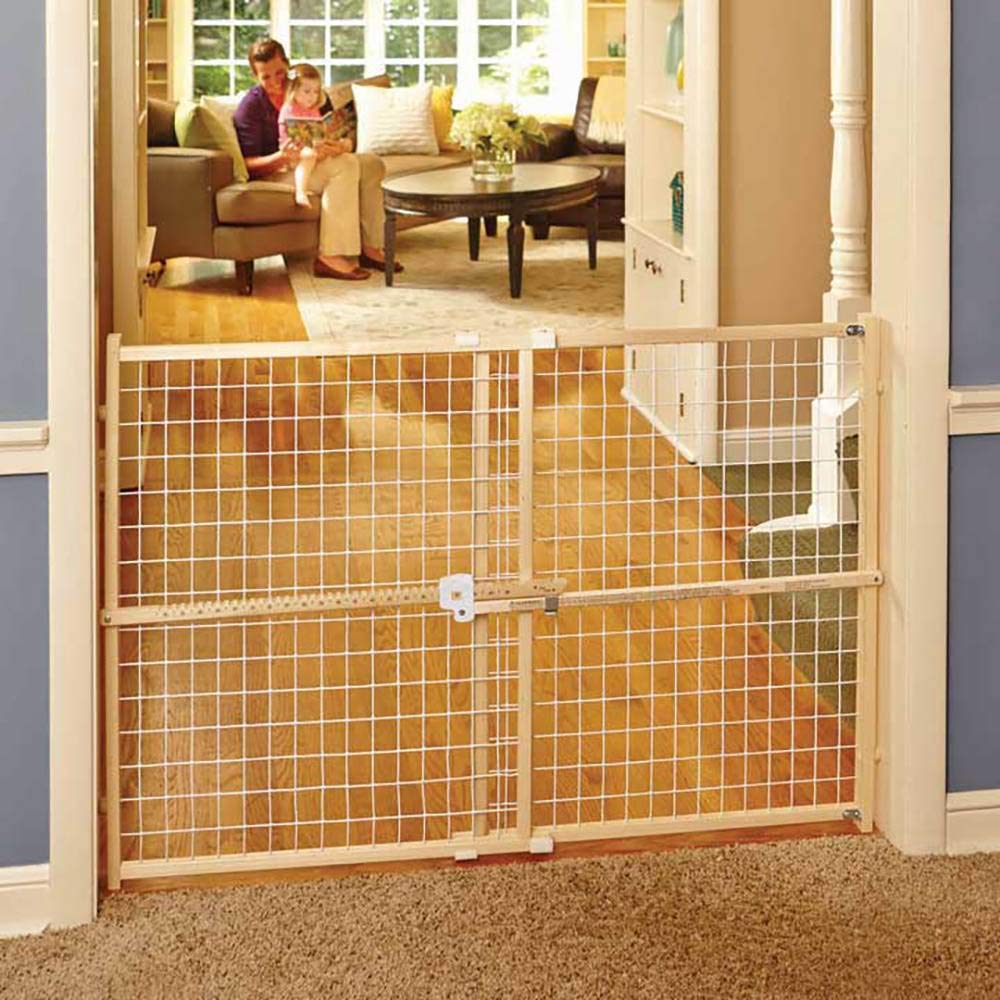 Toddleroo by North States - Quick-Fit Extra-Wide Wire Mesh Wooden Baby Gate: Pressure Mounted Baby Gate for Doorways - Adjustable 29.5 to 50 Inches