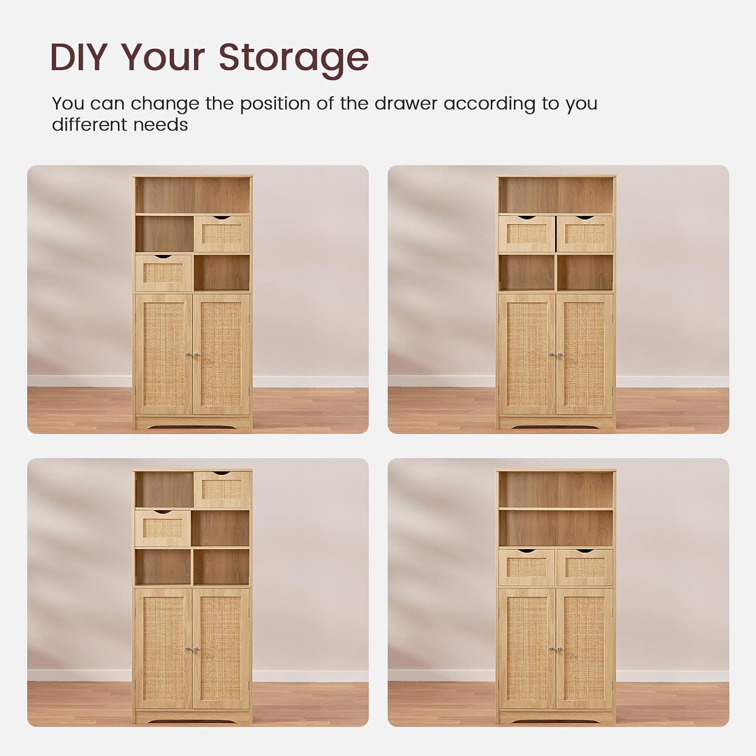 Iwell Storage Cabinet with 2 Drawers & Adjustable Shelves, Cupboard, Floor Cabinet for Living Room, Home Office, Rustic Brown