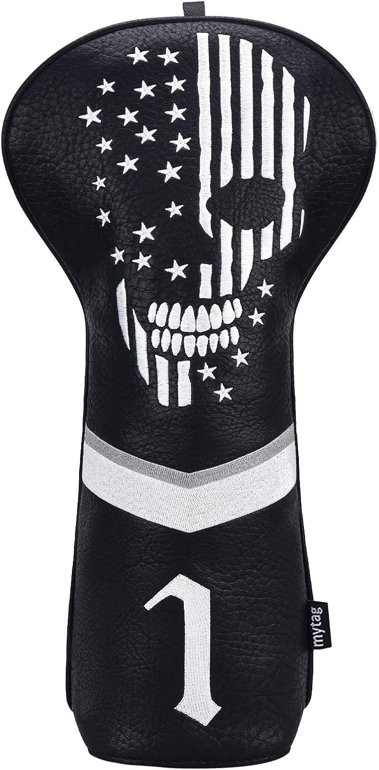 Skull Golf Head Covers Black Synthetic Leather Skeleton Golf Headcovers Set