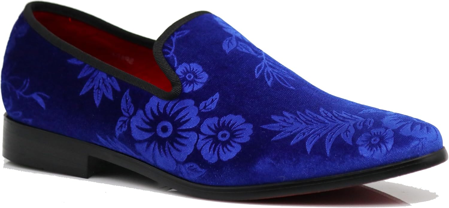 SPK35 Men's Vintage Velvet Flower Designer Dress Loafers Slip On Shoes Classic Tuxedo Dress Shoes