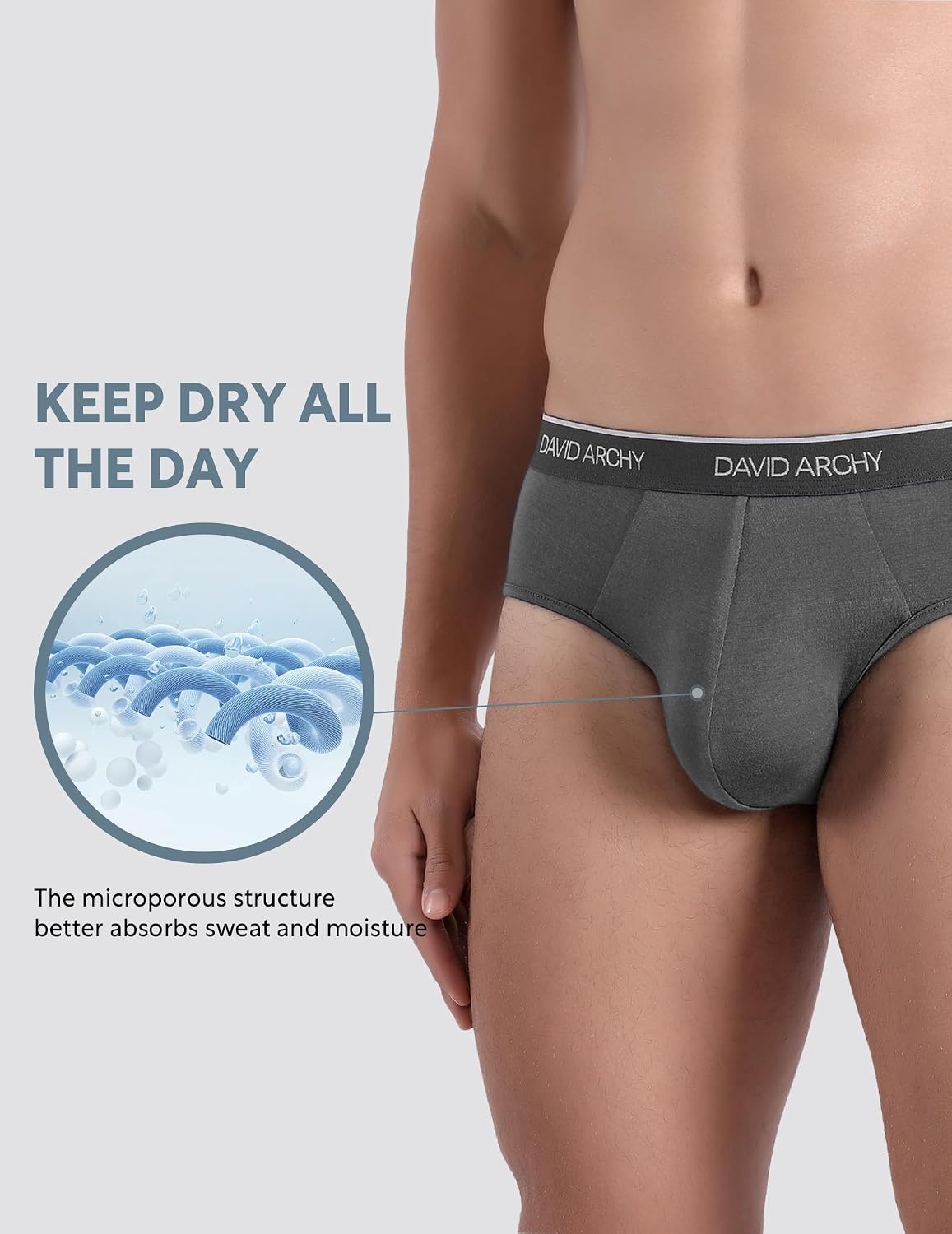 DAVID ARCHY Men's Breathable Support Pouch Underwear Briefs 4 or 7 Pack | Cooling moisture-wicking no-fly Rayon made from bamboo features anti-roll elastic waistbands and vibrant fade resistance.