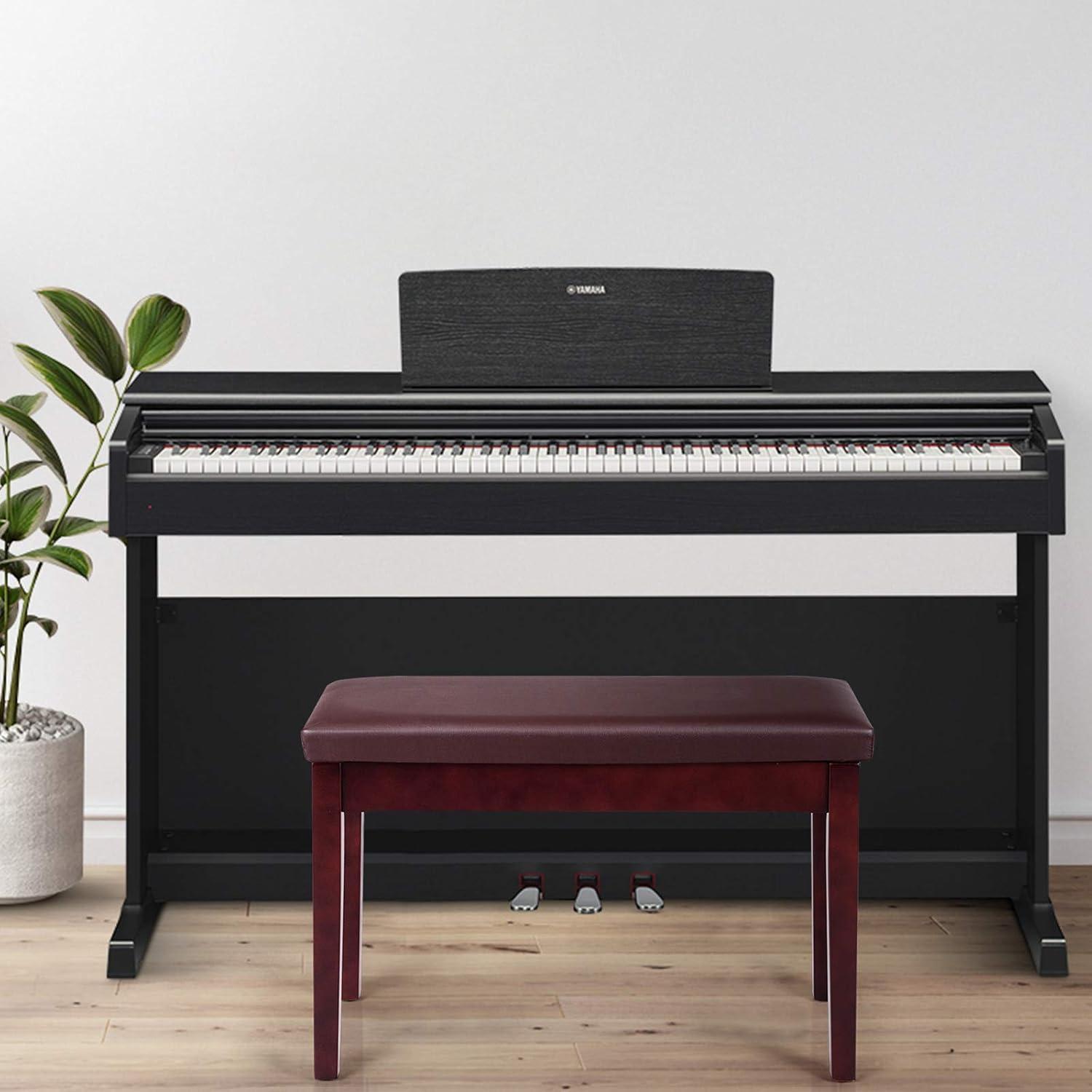 Giantex Piano Bench W/Padded Cushion and Music Storage, Comfortable Double Duet Seat, Wooden Legs, Perfect for Professional Or Home Use PU Leather Piano Stool (Brown)