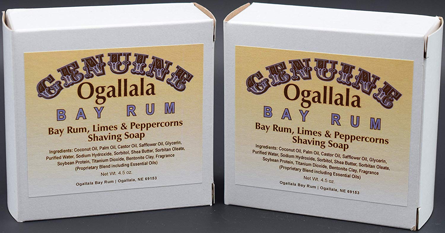 Two (2) of Genuine Ogallala Bay Rum, Bay Rum-Limes & Peppercorns Shaving Soap - Each Puck 4.5 oz