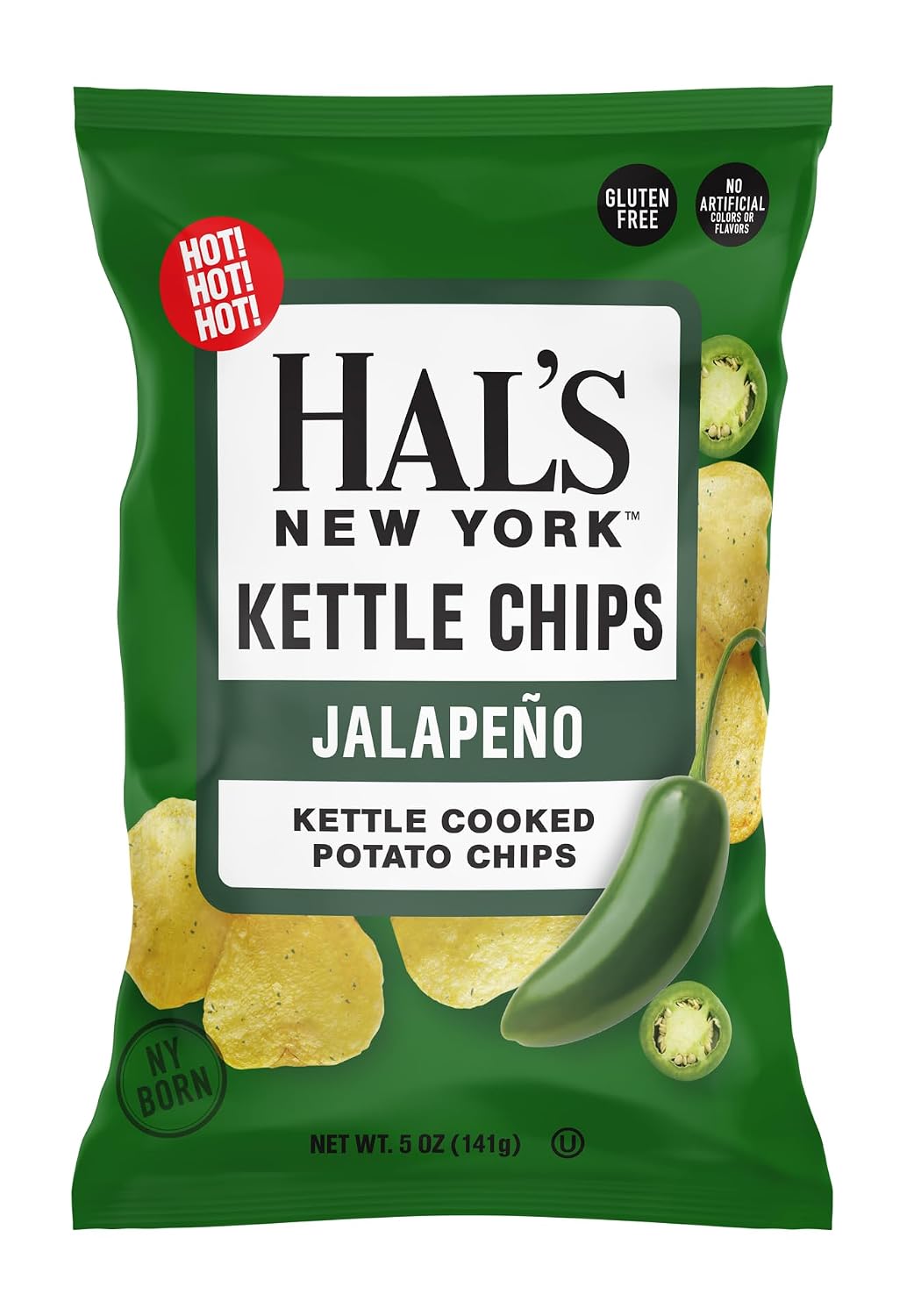 Hal's New York Kettle Cooked Potato Chips, Jalapeño, 5 Oz (Pack of 6)