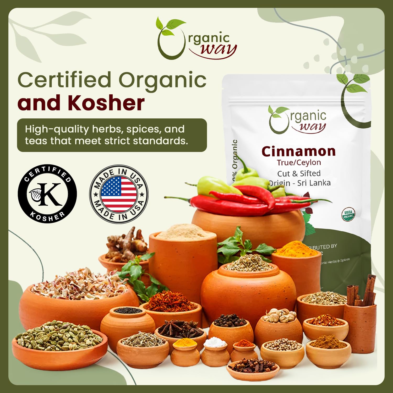 Organic Way True Ceylon Cinnamon Cut & Sifted Origin - Sri Lanka (8 Ounce)