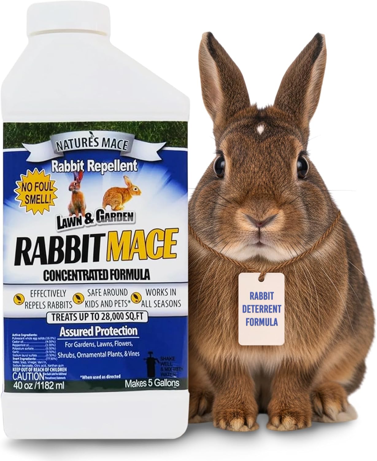 Nature's MACE Rabbit Mace Rabbit Repellent Spray & Concentrate Kit | Outdoor Rabbit Repellent, Covers 29,400 Sq Ft, Mint Scent, Safe Around Pets, People & Plants.