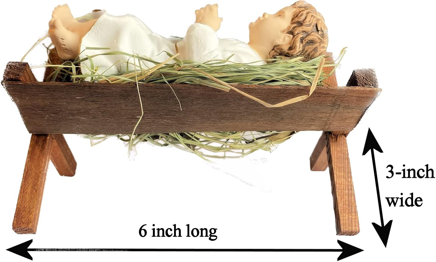 4 Inch Baby Jesus in Manger Figurine, Small Baby Jesus Manger Crib for Nativity Set on Natural Hay, Handcrafted Holy Gift Made in Poland