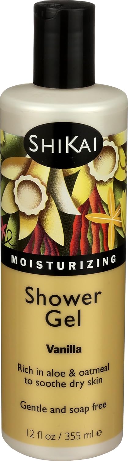 ShiKai Daily Moisturizing Shower Gel (Vanilla, 12oz) | With Hydrating Aloe Vera & Oatmeal | Scented Body Wash for Dry Skin Relief