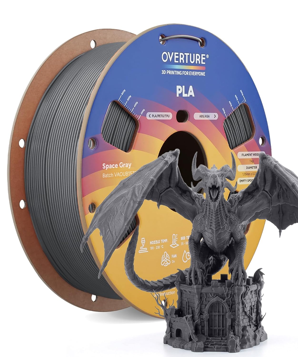 OVERTURE High Speed PLA Filament 1.75mm 3D Printer Filament,1kg White