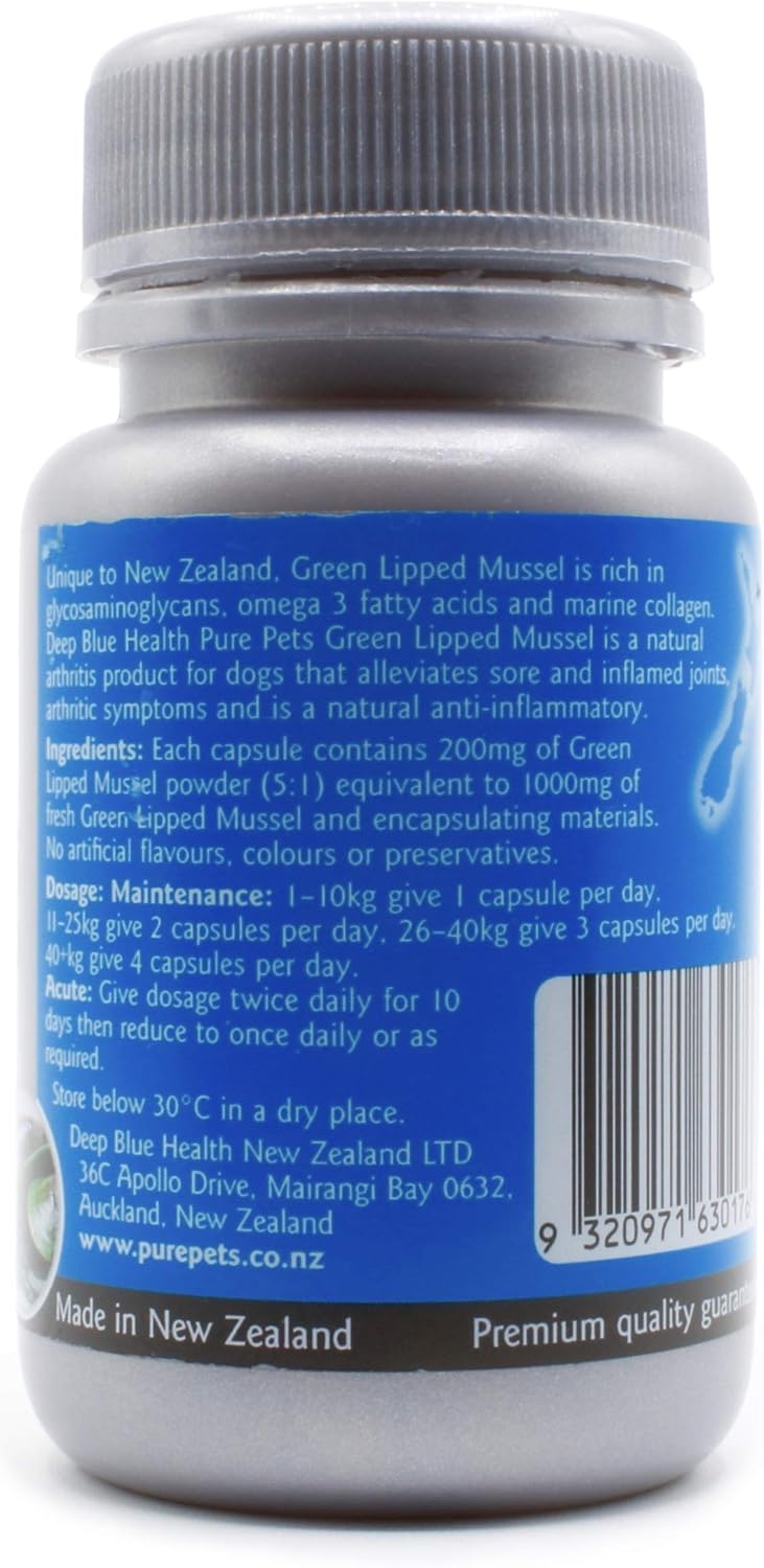PurePets New Zealand Green Lipped Mussel Capsules for Dogs and Cats - 200mg x 120 Capsules - for Hip & Joint Support - 100% Natural Arthritis Pain