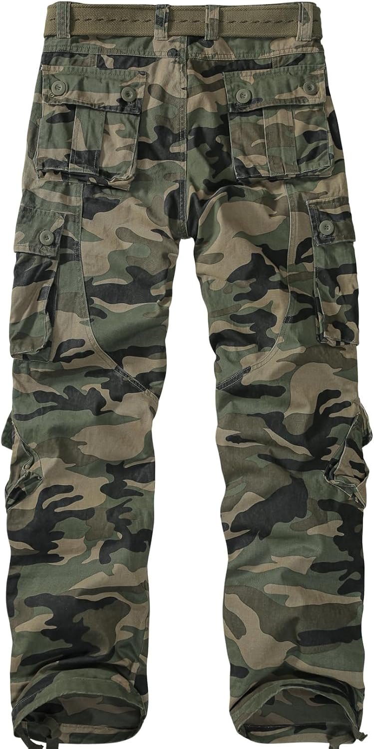 Mens Cargo Pants Camo Work Tactical Rip Stop BDU Casual Army Military Pants | 100% Cotton,Wear Resistant,Breathable,Sweat-absorbent,Men's Wild Cargo Pants with 8 Pockets,Relaxed Loose Fit Hiking Pants