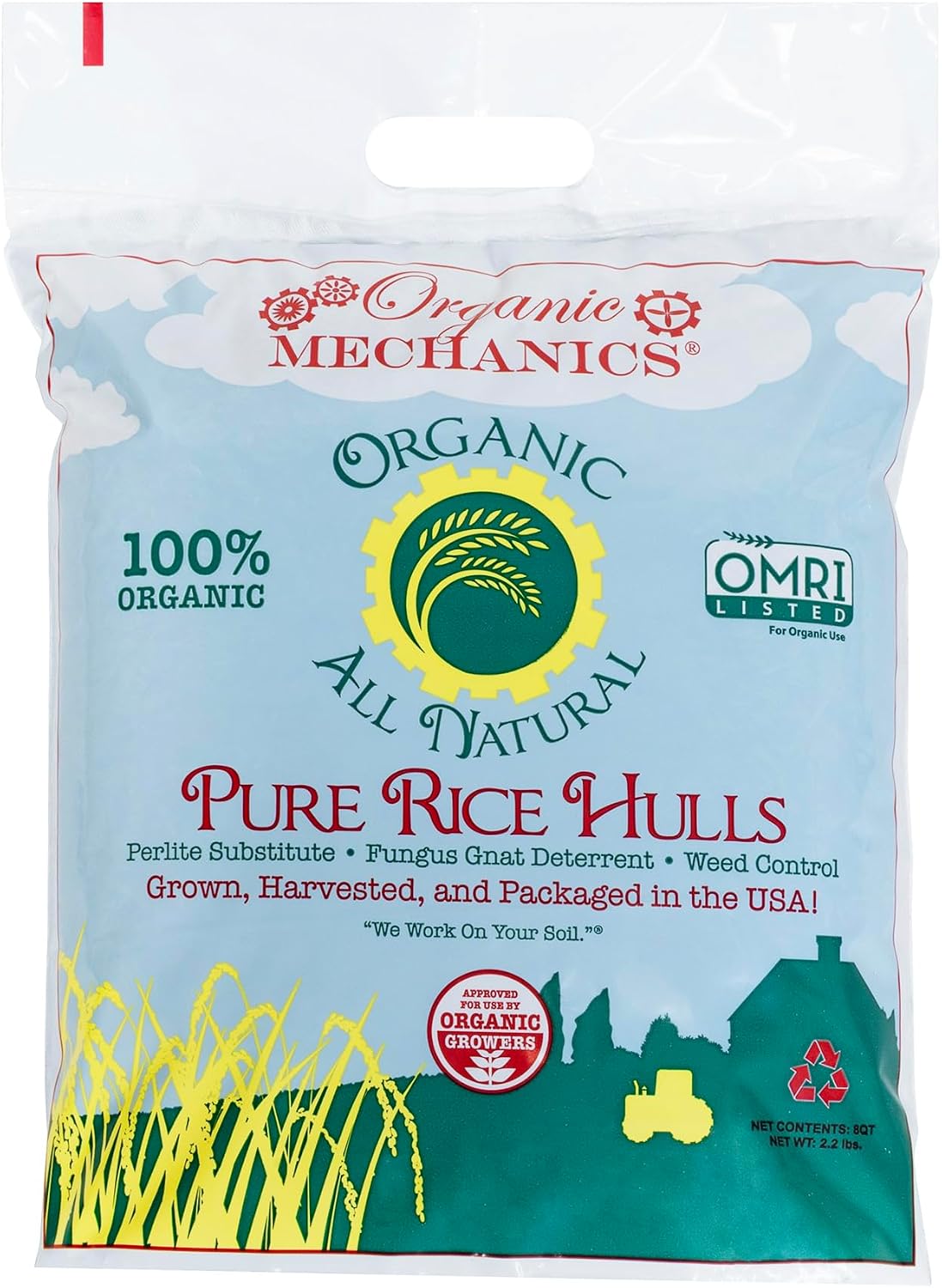 Organic Mechanics Pure Rice Hulls, 2 Cu Ft - Sustainable Alternative to Perlite - Enhances Drainage, Porosity and Air Space - Eco-Friendly