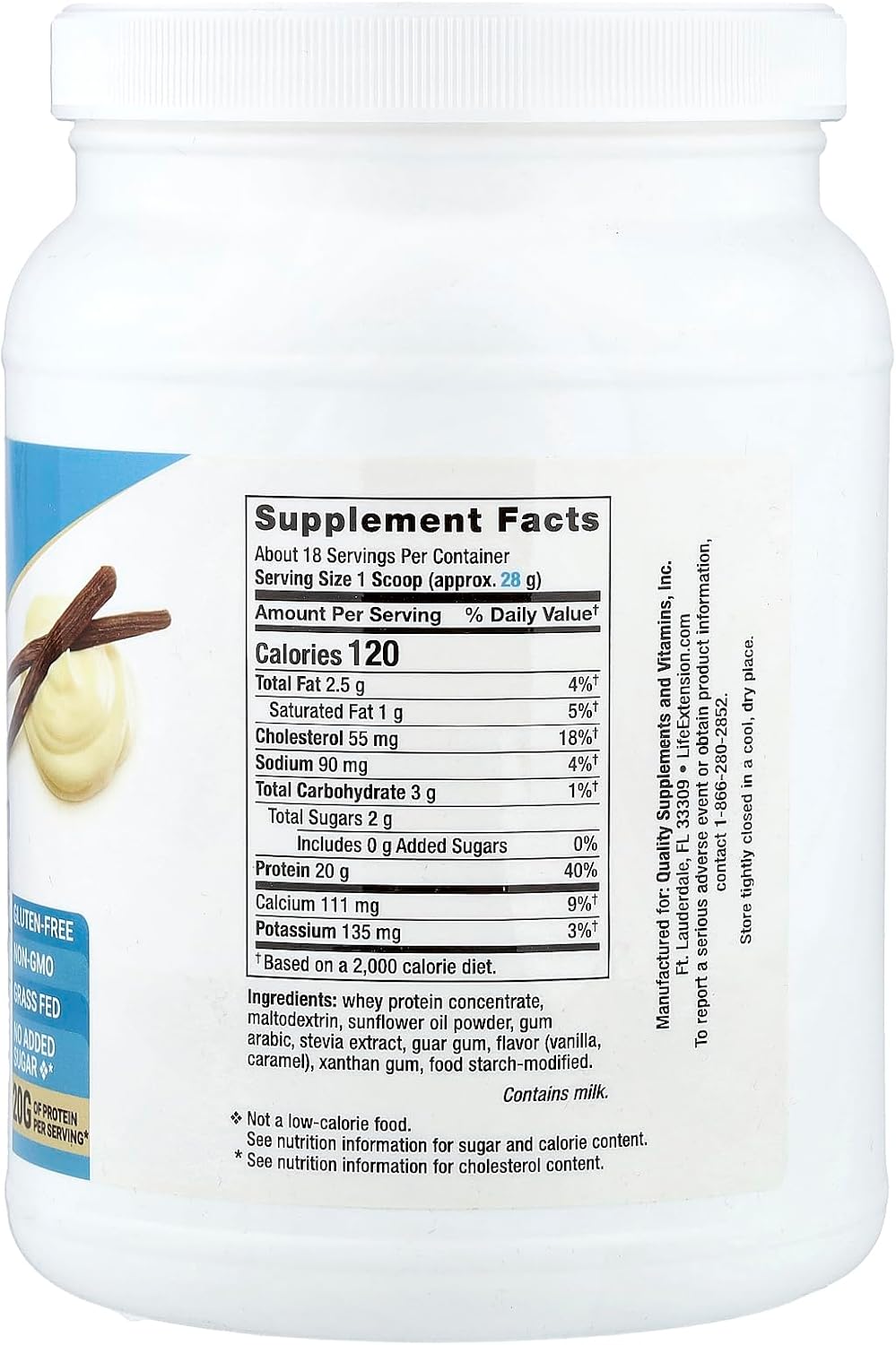 Life Extension Wellness Code Whey Protein Concentrate 20g Muscle Growth & Immune Health - Sourced From Grass-Fed, Free-Range, Hormone-Free Cows