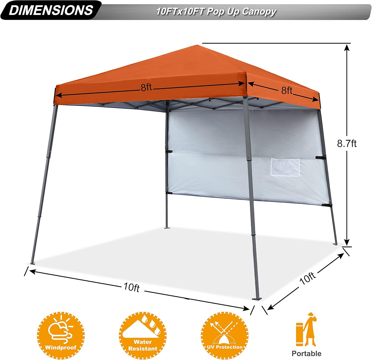 ABCCANOPY Outdoor Pop Up Canopy 10x10 Beach Camping Canopy with 1 Sun Wall, Bonus Backpack Bag, Stakes and Ropes, Sky Blue | Backpack Carry Bag, Stakes & Guy Ropes Included, Easy Setup; For Beach, Camping, Backyard